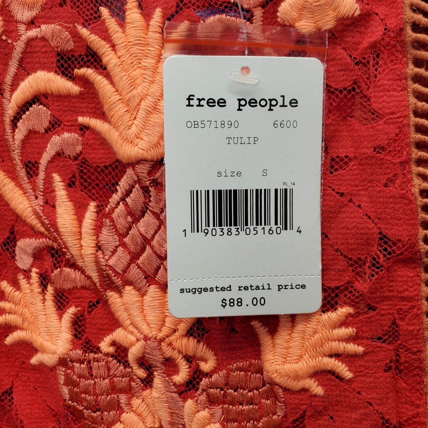 Free People Free People Tank Top Womens Size S Red Lace Embroidered Floral Mock Neck OB571890 Size S / US 4 / IT 40 - 6 Thumbnail