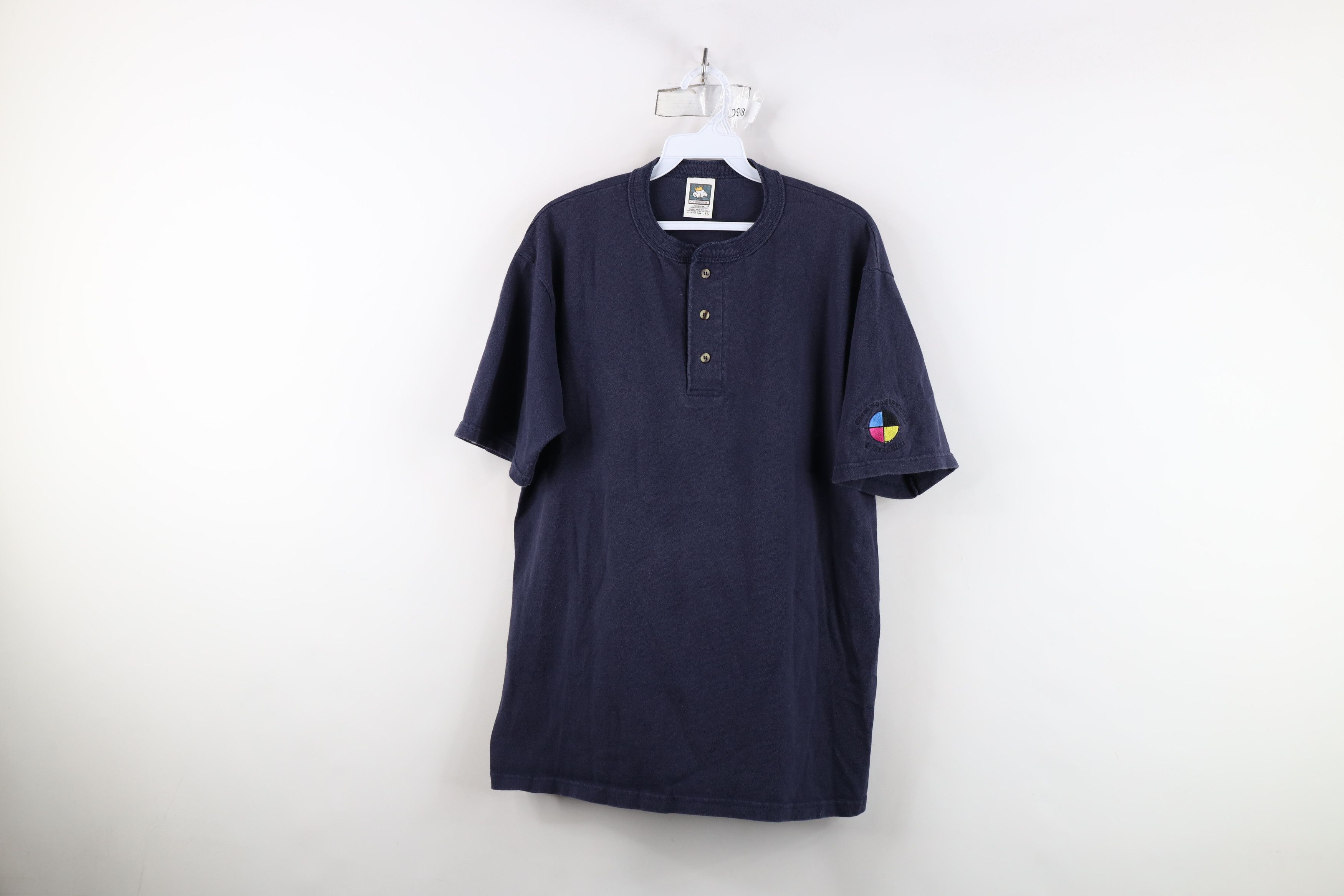 Vintage Vintage 90s Streetwear Blank Heavyweight Henley T-Shirt Blue Size US M / EU 48-50 / 2 - 1 Thumbnail