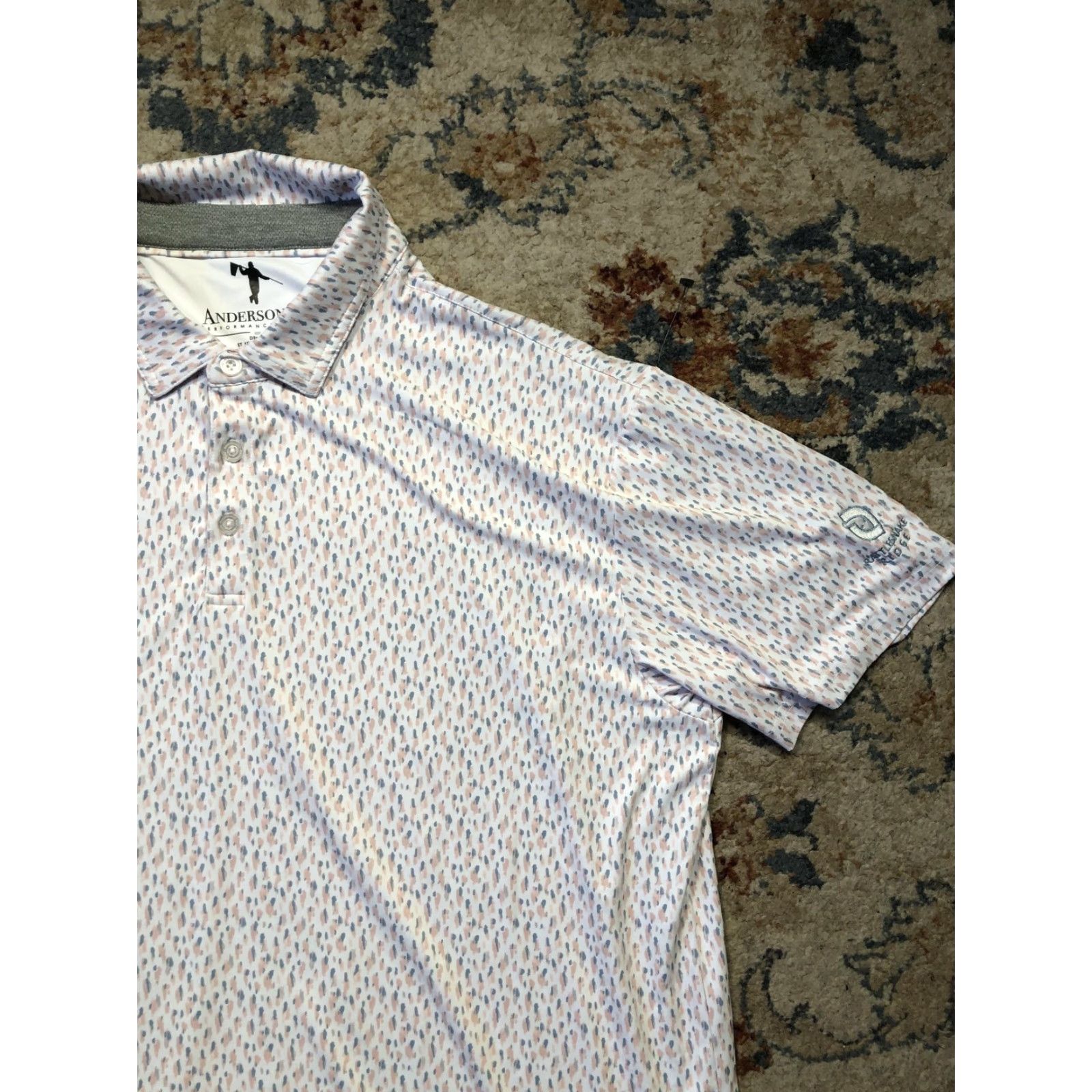 Vintage AndersonOrd Polo Shirt Mens XL White Pattern Golf Performance Lightweight Moisture Wicking Polo Shirt Size US XL / EU 56 / 4 - 4 Thumbnail