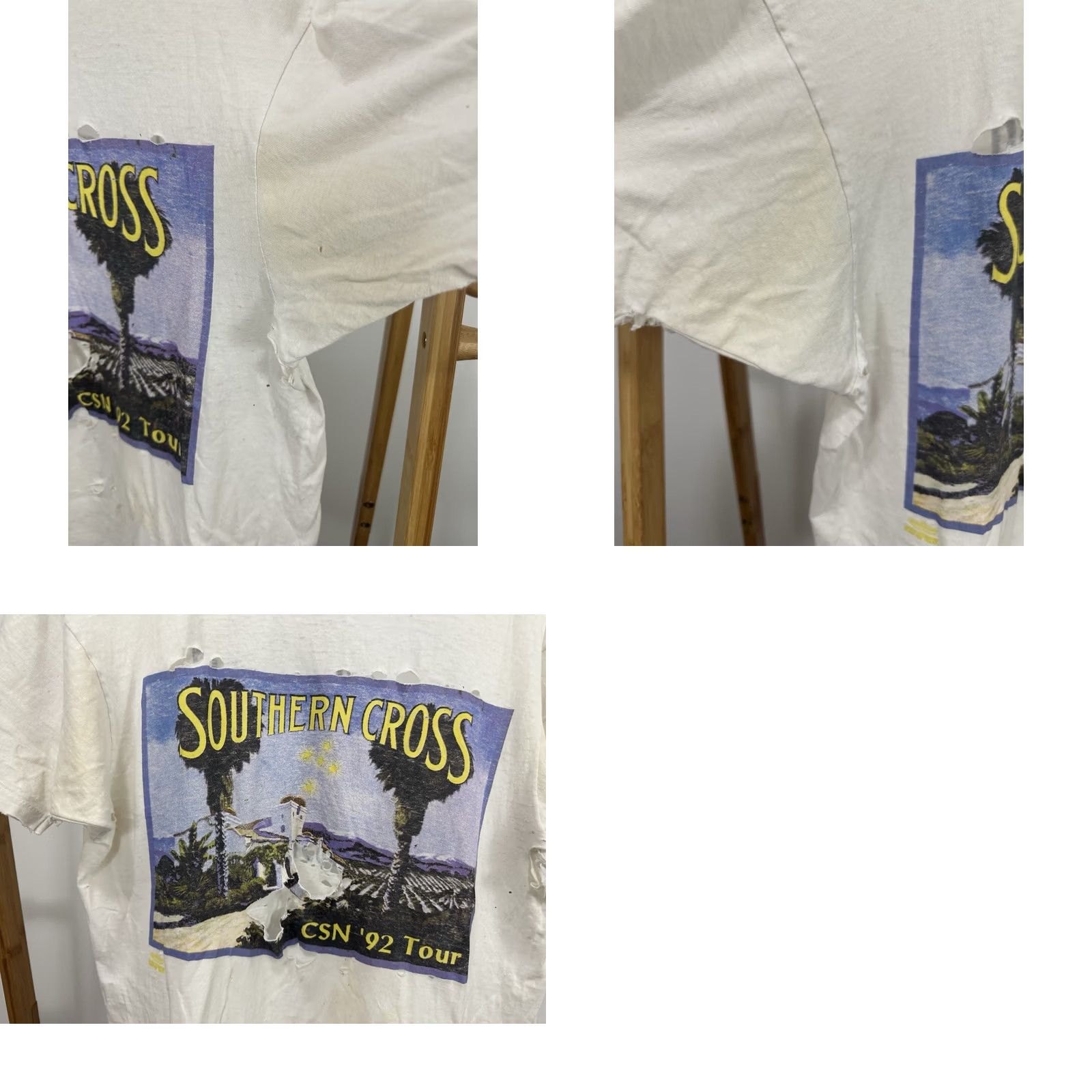 Hanes VTG 90s Crosby Stills Nash Young Acoustic Tour Zombie Thrashed Worn T-Shirt XL Men White Hanes NT Size US XL / EU 56 / 4 - 8 Thumbnail