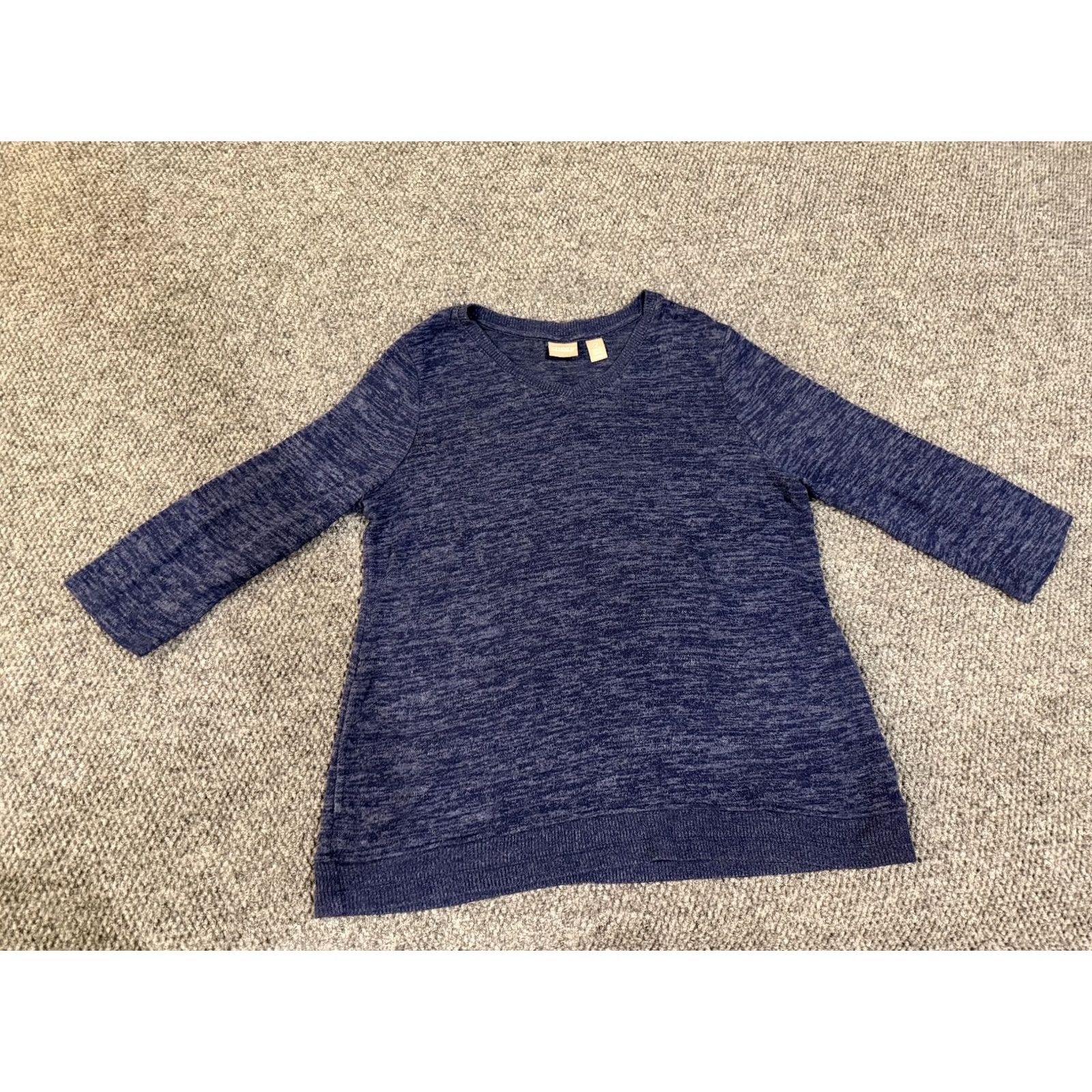 Vintage Chicos Sweater Womens 2 Blue Marled V Neck Lightweight Knit Top Pockets Knits Pullover Size XS / US 0-2 / IT 36-38 - 2 Thumbnail