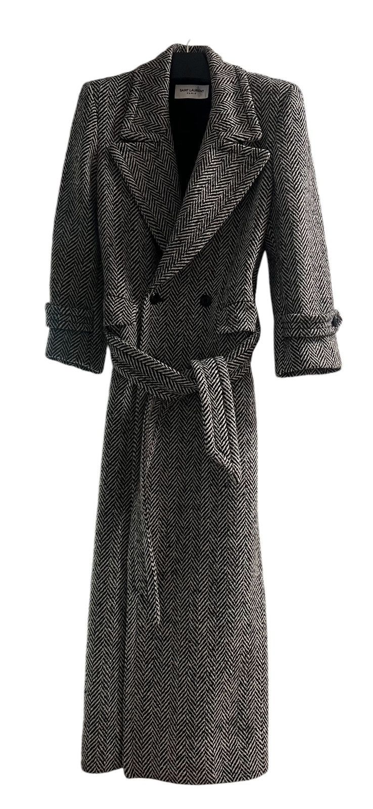 Saint Laurent Paris × Yves Saint Laurent Saint Laurent Chevron Double Breasted Coat in Black Size S / US 4 / IT 40 - 11 Thumbnail