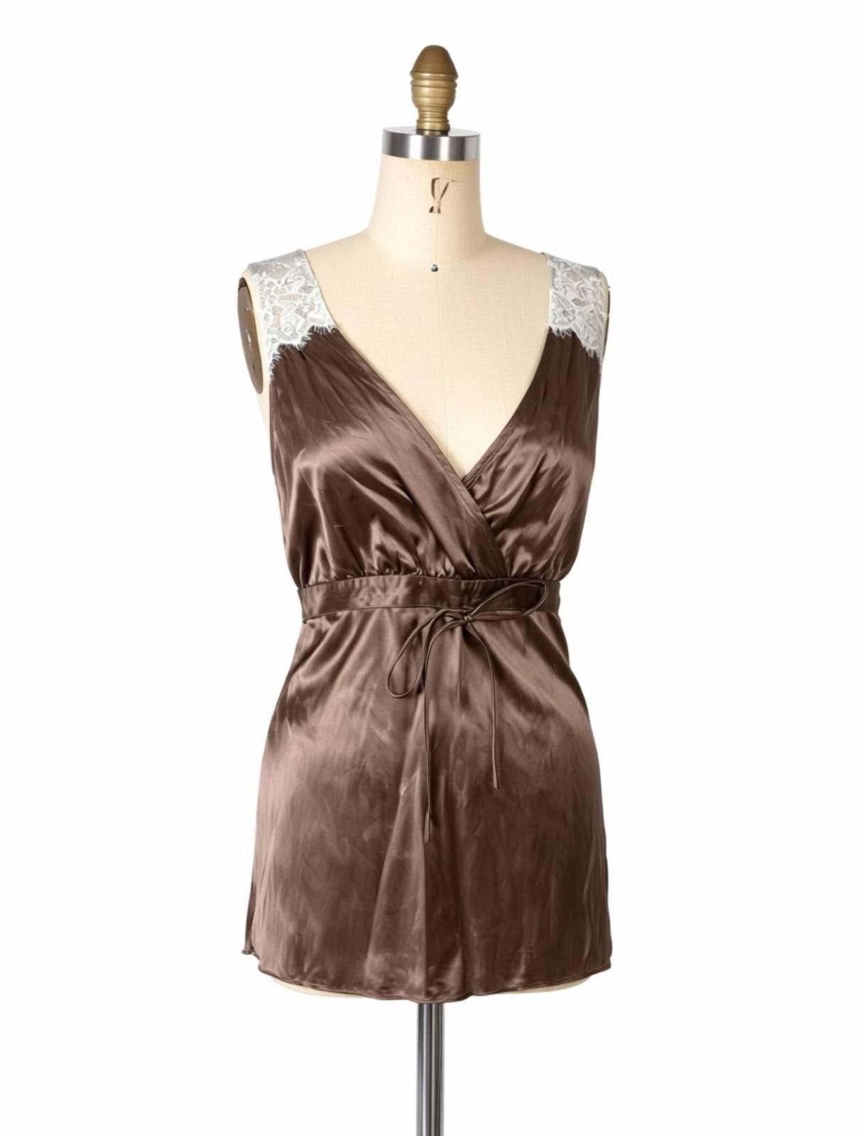 Other White House Black Market Brown Silk Sleeveless Top Lace Med Size M / US 6-8 / IT 42-44 - 1 Thumbnail