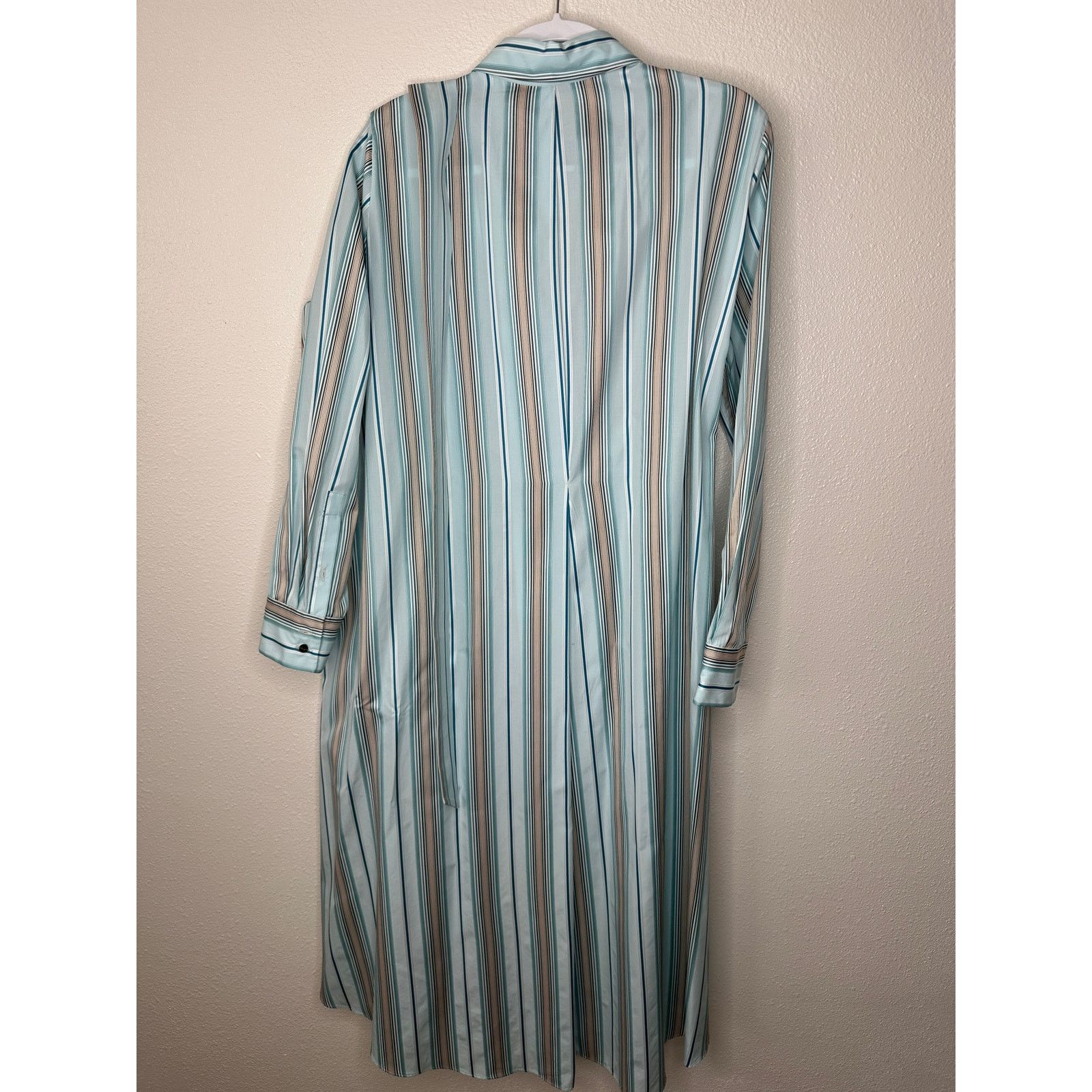 Loro Piana NWT Loro Piana Teal White Stripe Button Tie Sash Wrap Dress Size XL / US 12-14 / IT 48-50 - 9 Thumbnail