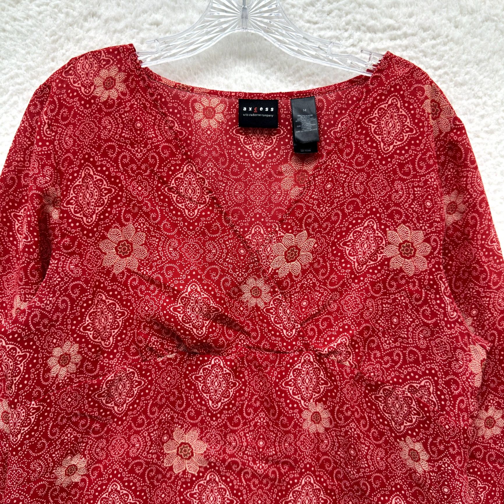 Liz Claiborne Y2K Vintage Liz Claiborne Red Floral Boho Bohemian Long Sleeve Shirt XL 14-16 Womens Size XL / US 12-14 / IT 48-50 - 3 Thumbnail