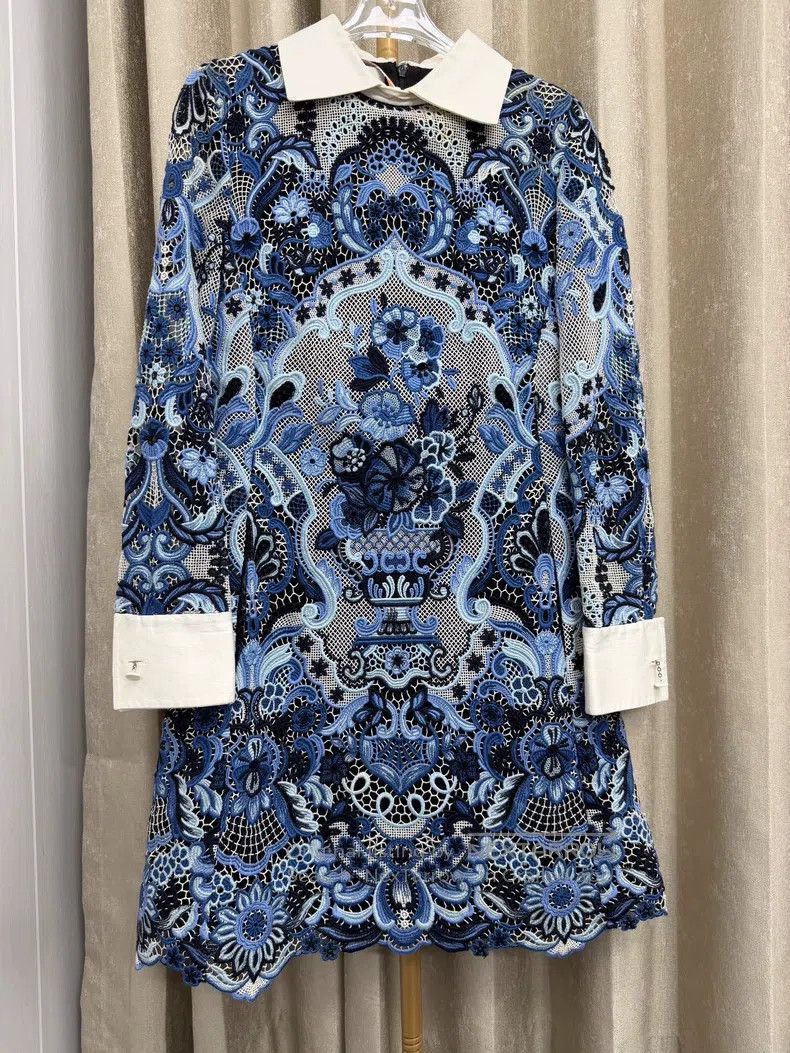 Valentino Valentino Blue lace blue and white porcelain long sleeve l Size S / US 4 / IT 40 - 1 Thumbnail
