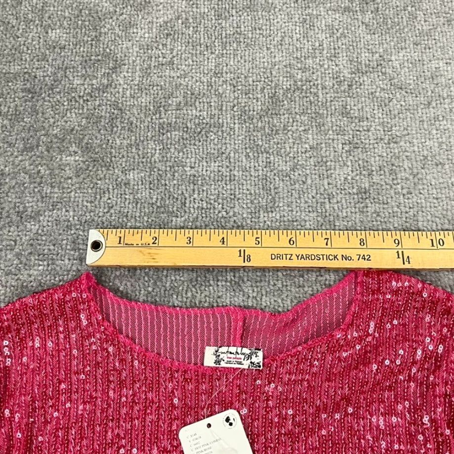 Free People FREE PEOPLE Shirt Womens Small Hot Pink Combo Sequin Sparkle Long Sleeve Party Casual Blouse Size S / US 4 / IT 40 - 7 Thumbnail