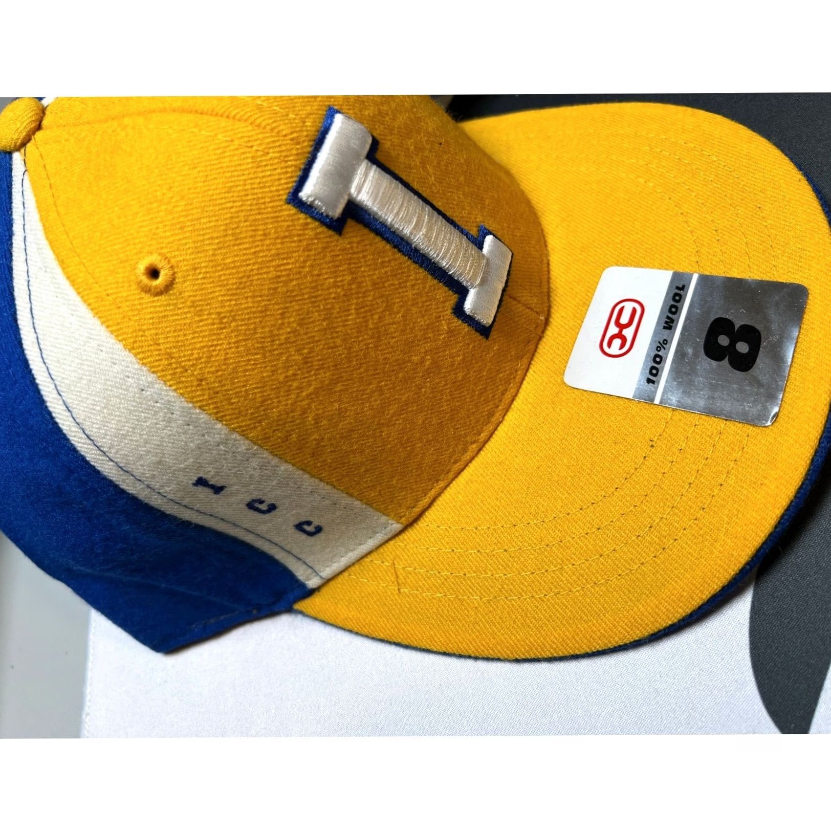 Cougar Headmaster Campuswear 8-Ball Cap Hat Mens 8 Wool Yellow Blue Striped Fitted Cap Varsity College Cougars Size ONE SIZE - 3 Thumbnail