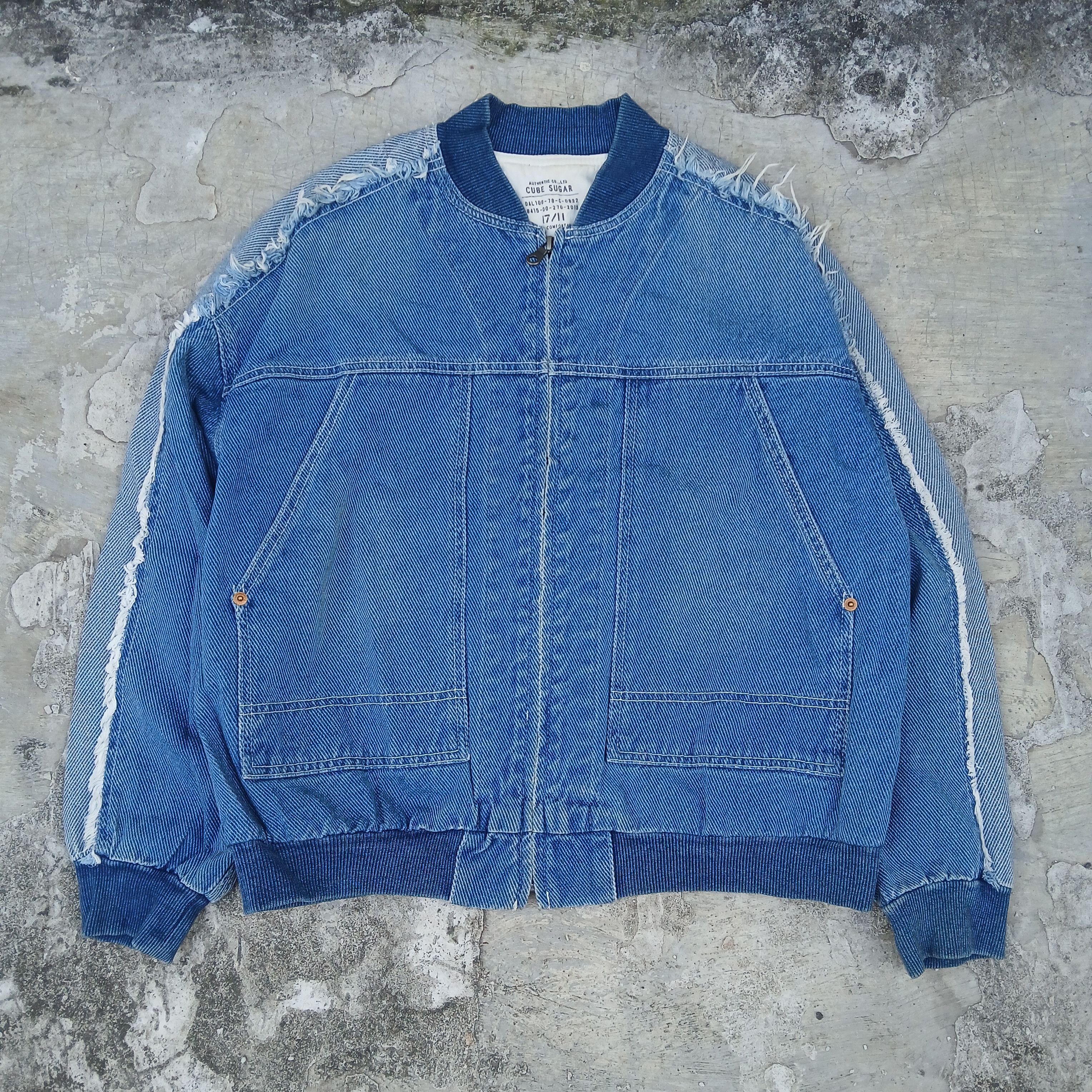 Japanese Brand Cube sugar ripped bomber denim jacket Size L / US 10 / IT 46 - 1 Thumbnail