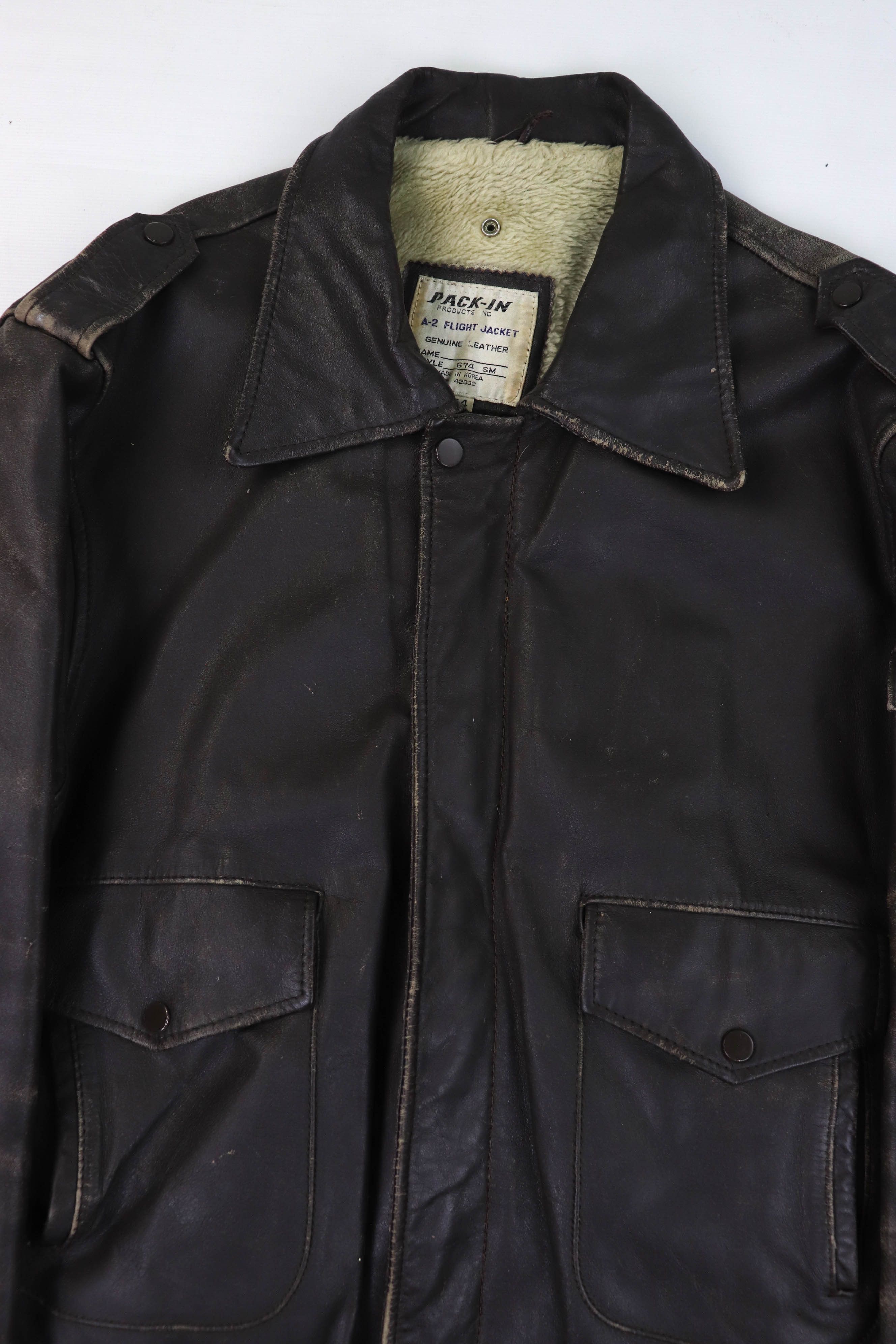 80-90s Vintage Korean Distressed Leather A2 Flight Jacket