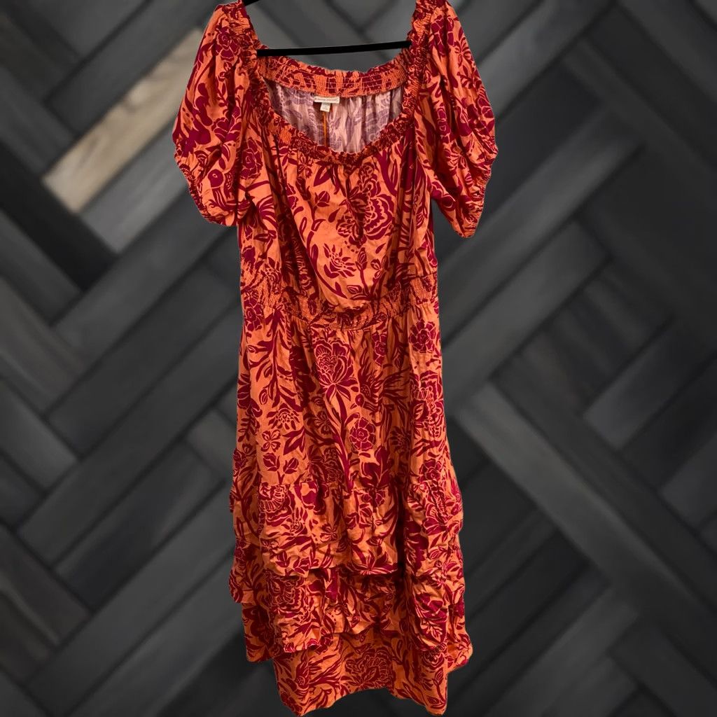 Vintage Knox Rose Dress Womens Maxi Floral Pink 2X Puff Sleeve Smocked Ruffle Layered Bohemian 90s Theme CV Size XXL / US 16-18 / IT 52-54 - 1 Thumbnail
