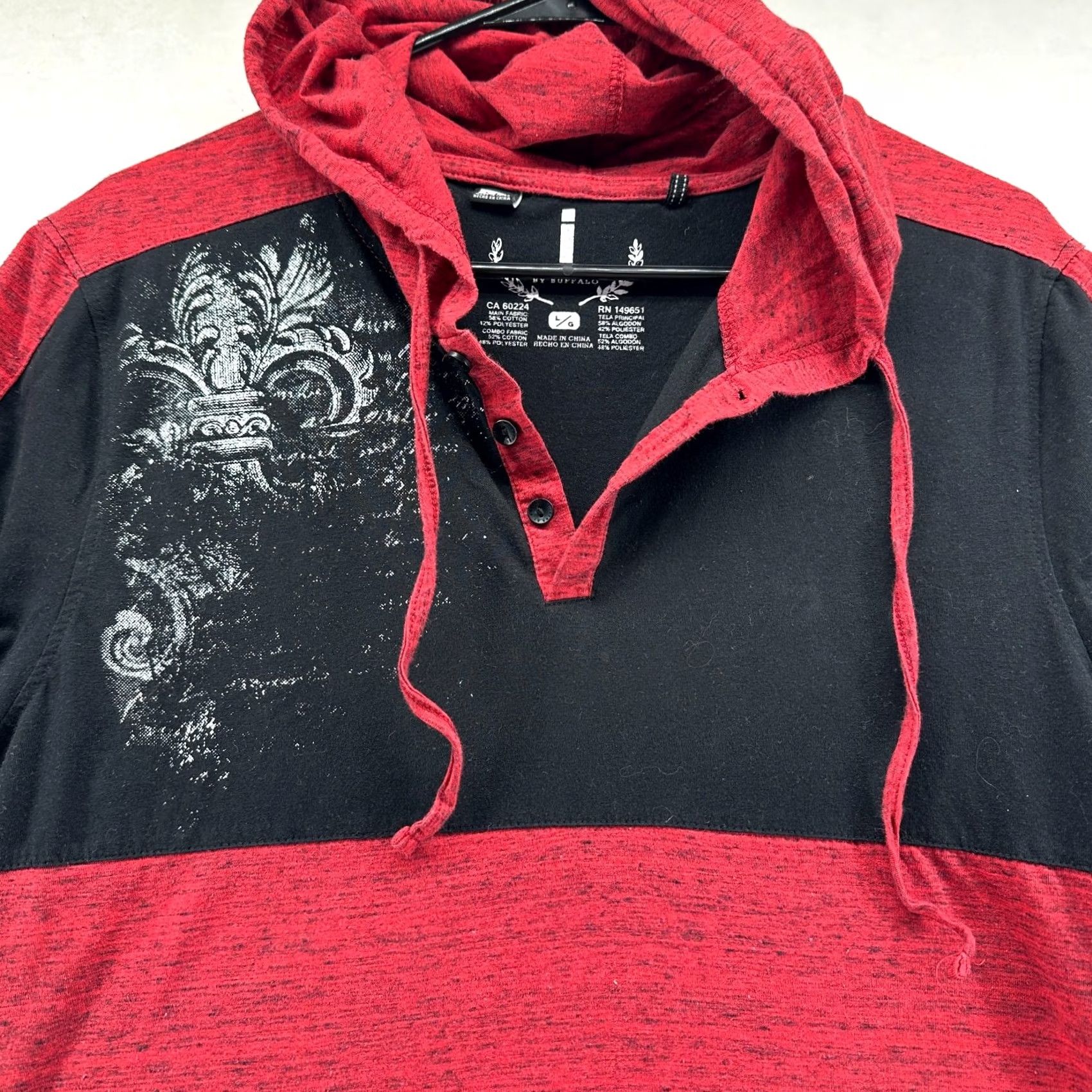 Vintage I Jeans By Buffalo Hooded T-Shirt Red Black Mens Size S Short Sleeve Size US S / EU 44-46 / 1 - 3 Thumbnail