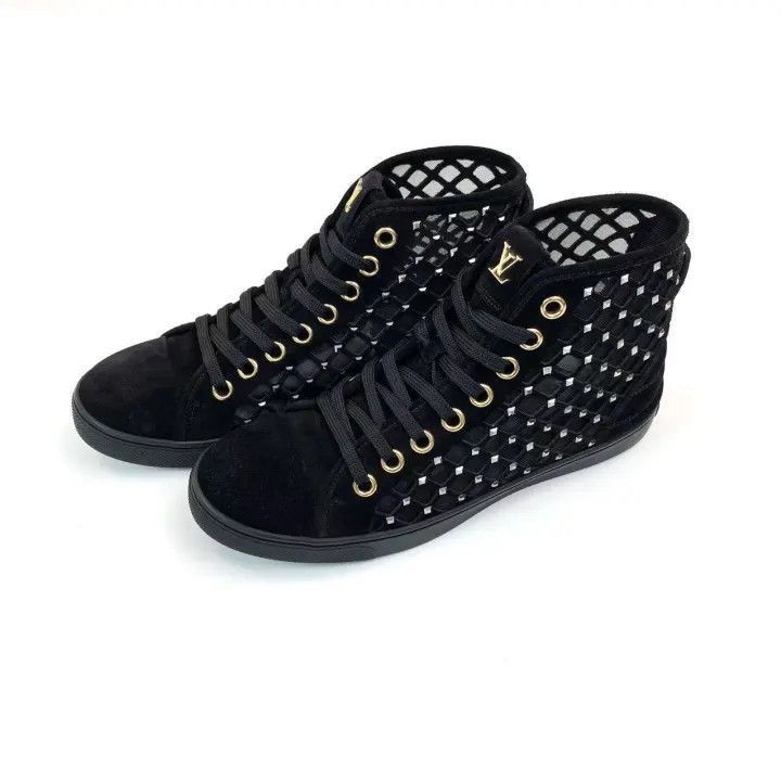 Louis Vuitton Black Suede Studded Sneakers -2508