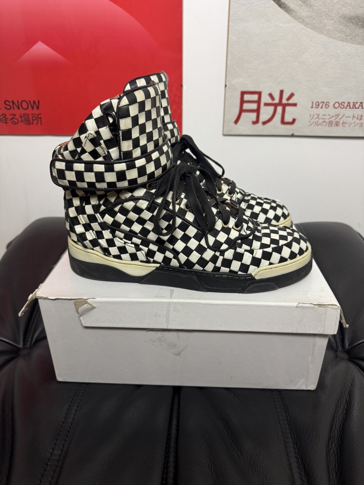 Givenchy Givenchy Tyson High-Top Sneakers Woven Leather Checkerboard Size US 7.5 / EU 40-41 - 3 Thumbnail