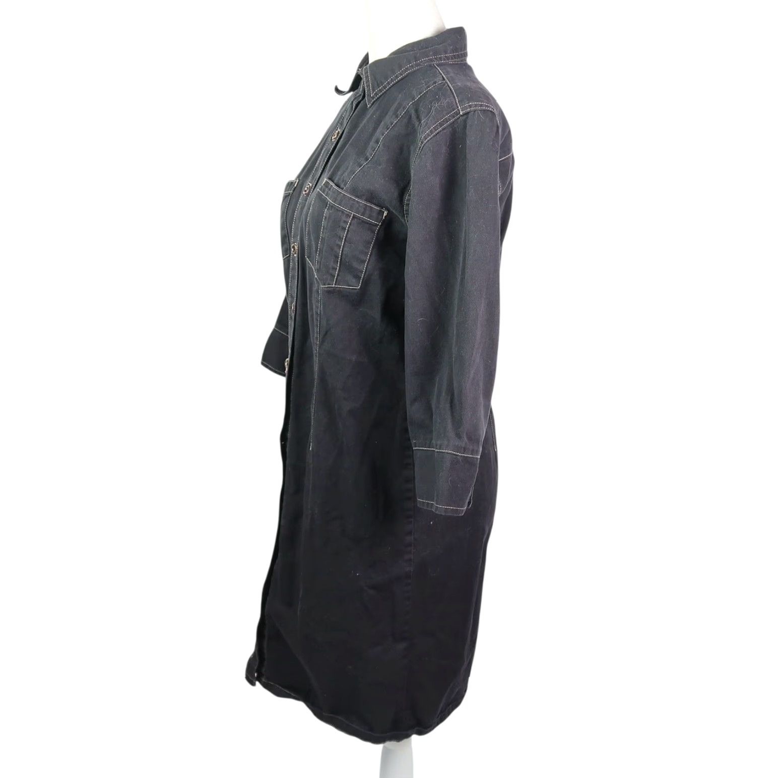 Faded Glory VINTAGE Faded Glory Shirt Dress Black Cotton Button Front Mini S Womens Long Sleeve 90s 100% Cotton Solid Fall Spring Casual Size S / US 4 / IT 40 - 3 Thumbnail