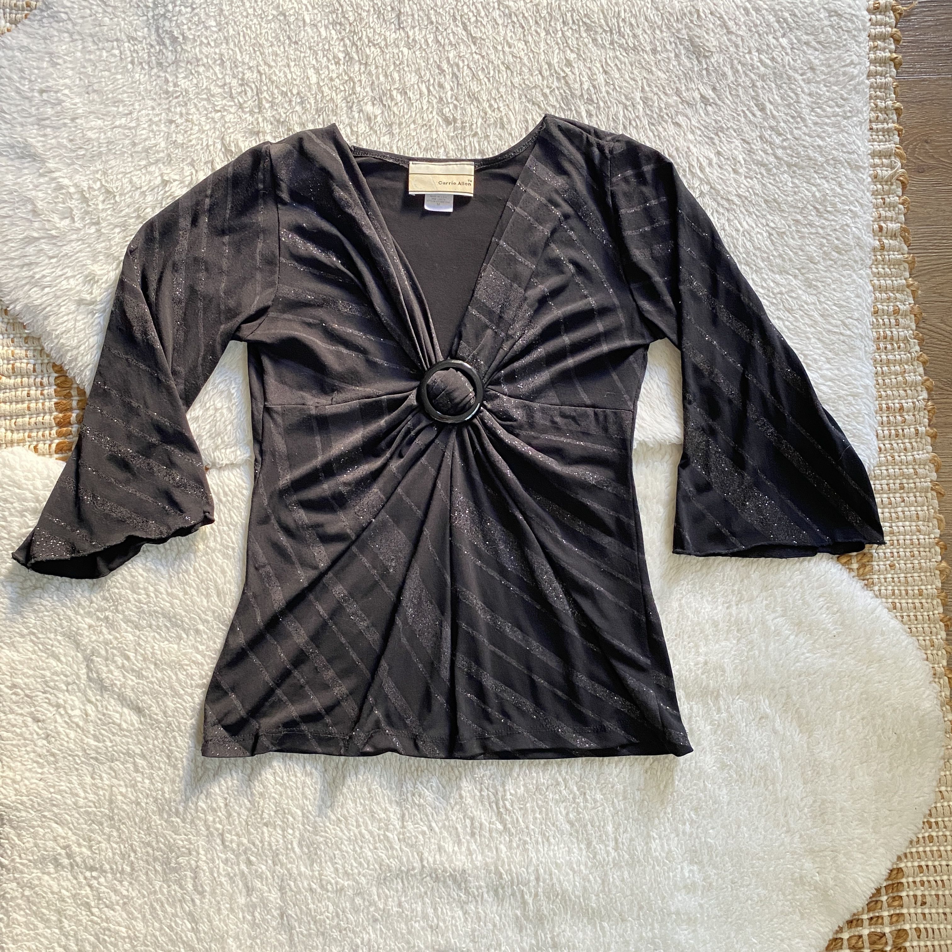 Other Vintage Carrie Allen Women’s Medium Black Glitter Top Size M / US 6-8 / IT 42-44 - 18 Thumbnail