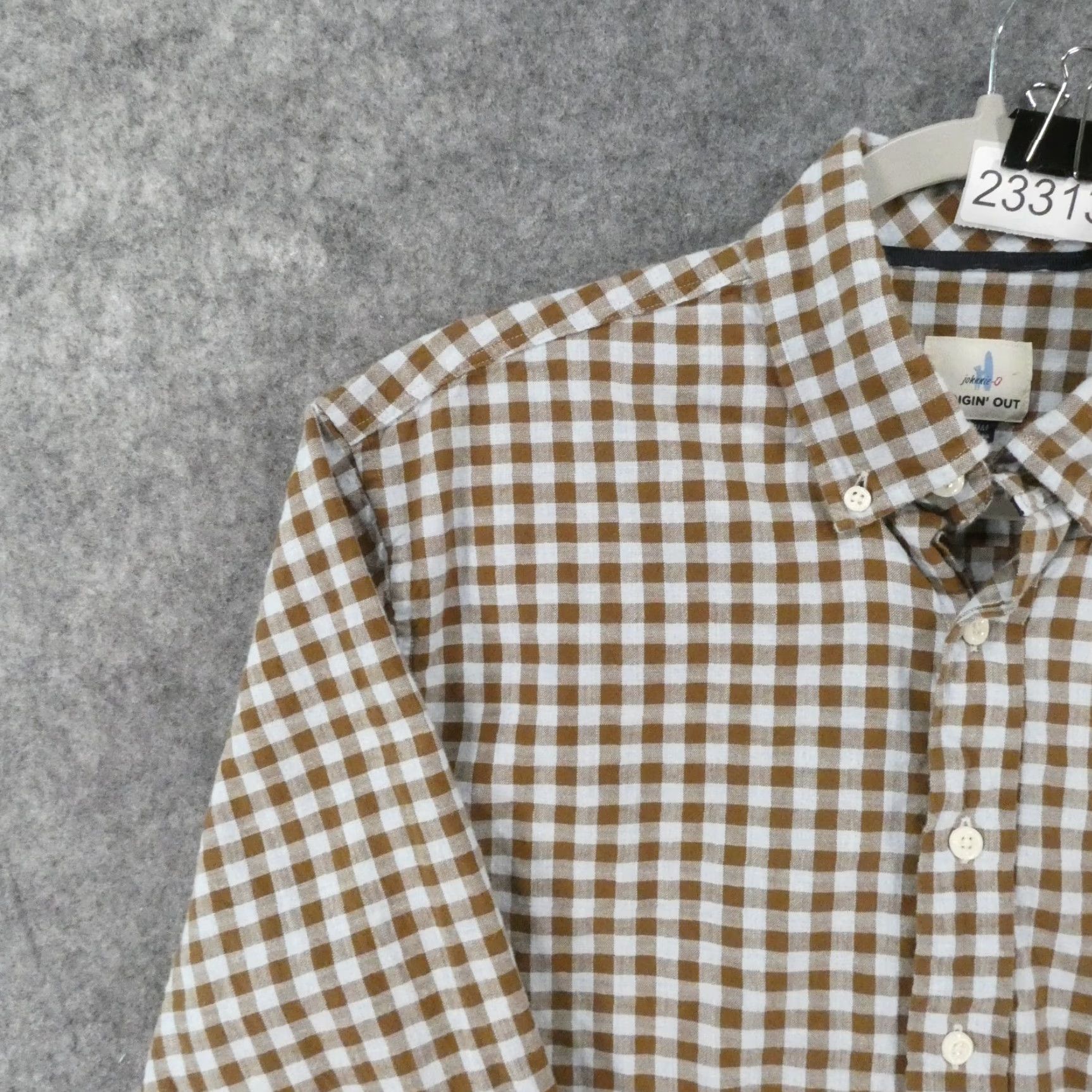 Johnnie-O Shirt Mens M Long Sleeve Button-Up Brown Blue Check Preppy