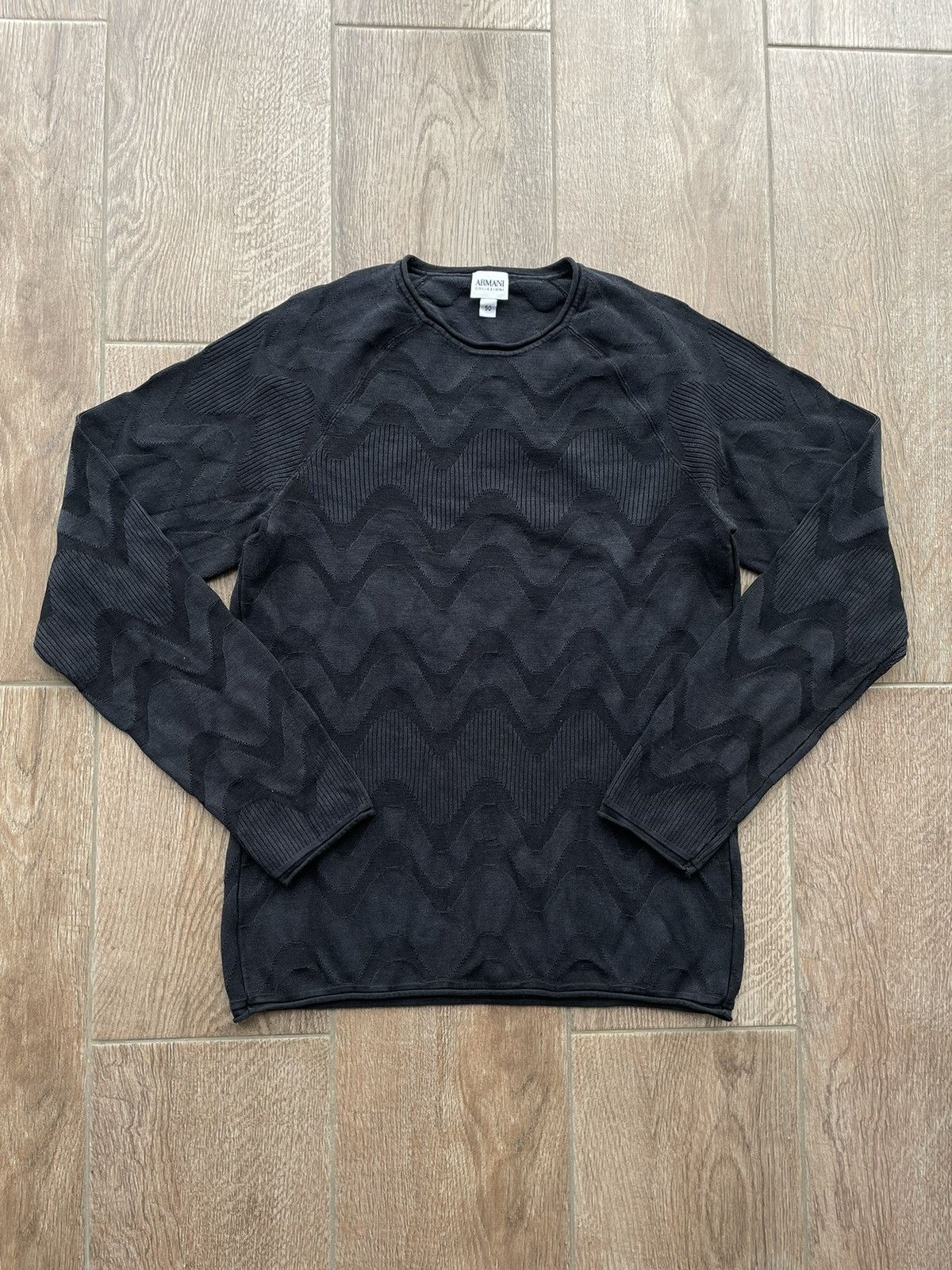 Armani Collezioni × Japanese Brand Luxury Mans Armani Collezioni Coogi Style Black Sweatshirt Size US M / EU 48-50 / 2 - 1 Thumbnail