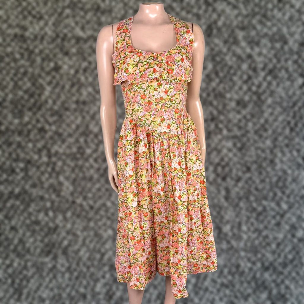 Vintage VINTAGE Dress Floral Cotton Ruffle Cottage Open Pockets Knit 50s 60s Shirt Dress XS Orange Womens Mid-Length Sleeveless Cap? Size XS / US 0-2 / IT 36-38 - 1 Thumbnail