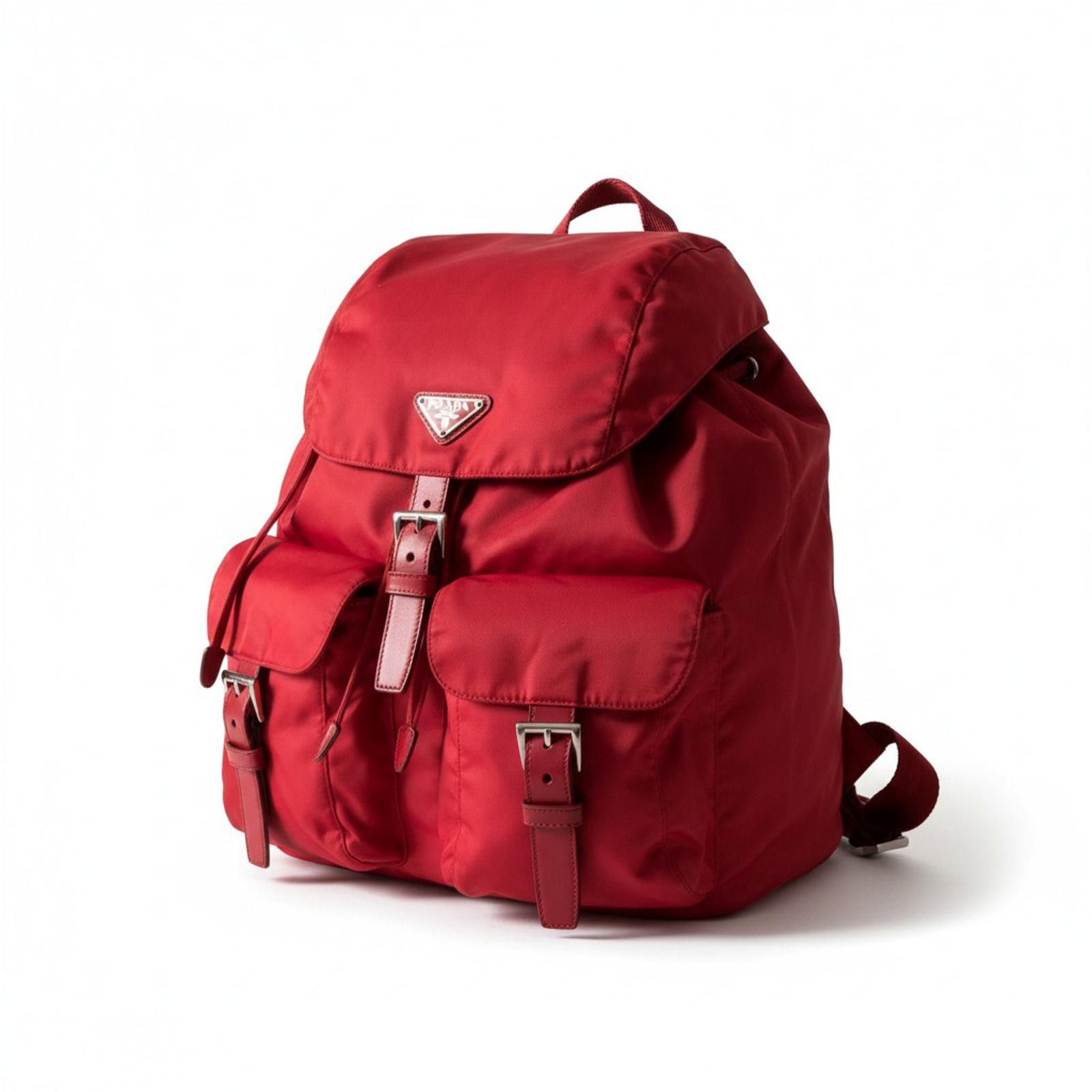 Prada Prada - Red Nylon Backpack Buckle Pockets Size ONE SIZE - 1 Thumbnail