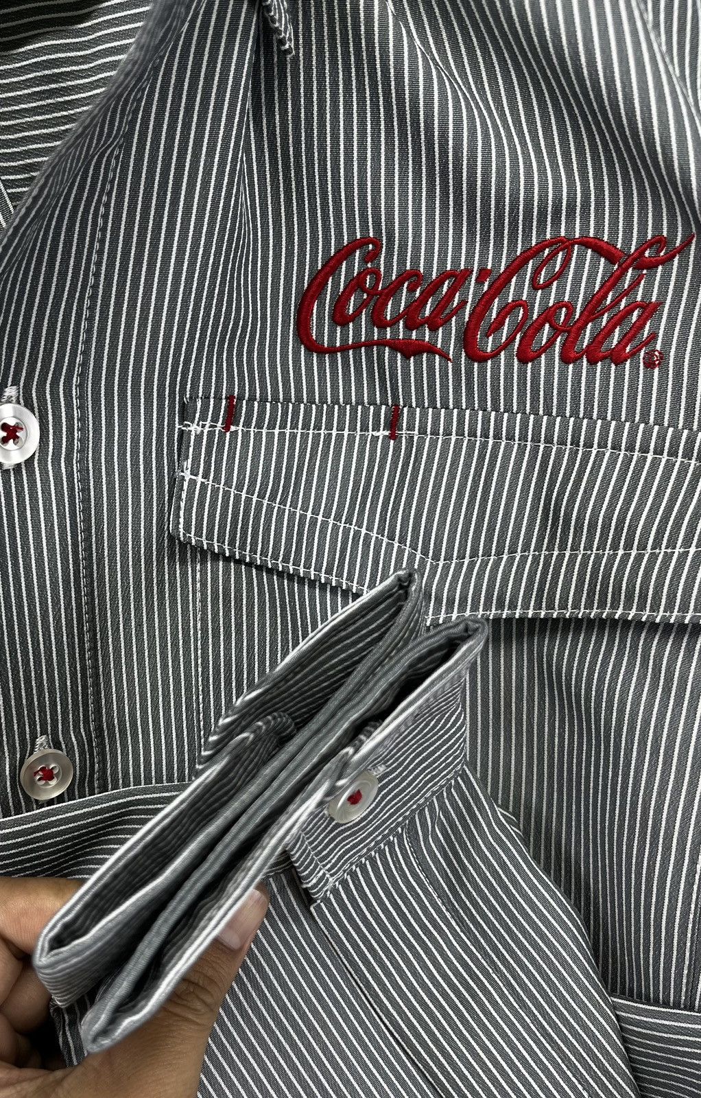 Coca Cola × Flannel Coca Cola Hickory Striped Workwear Shirts Button Up Flannel Size US L / EU 52-54 / 3 - 9 Thumbnail