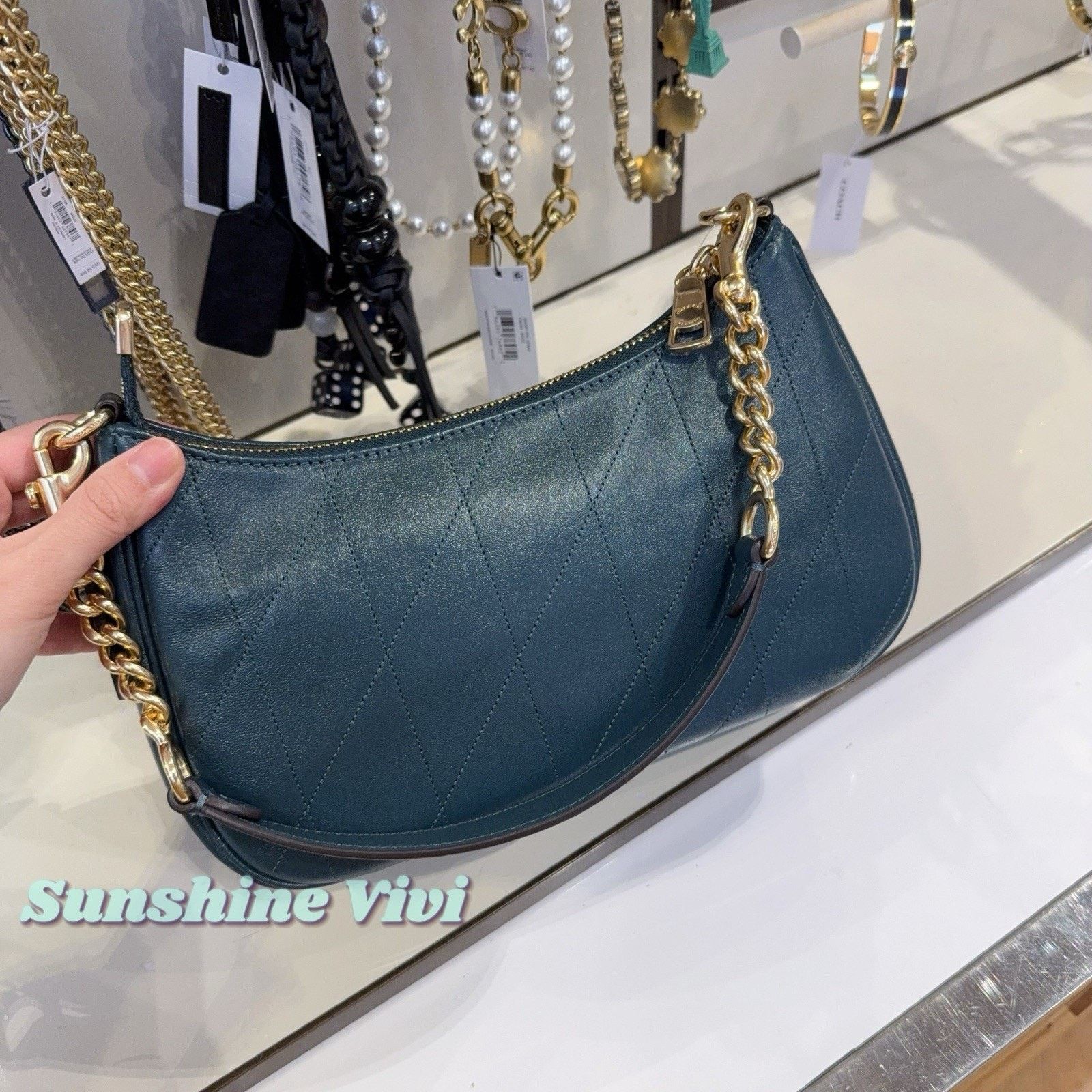 Coach NWT Coach Teri Shoulder Bag CDP32 Gold/DARK TEAL leahter Size ONE SIZE - 6 Thumbnail