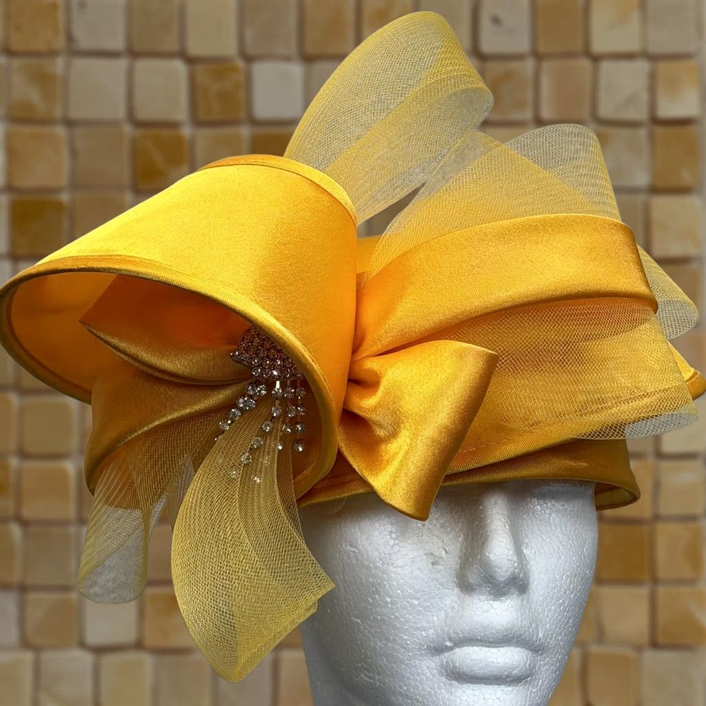 Vintage Elite Champagne Bowler Hat Womens Gold Satin Leopard 