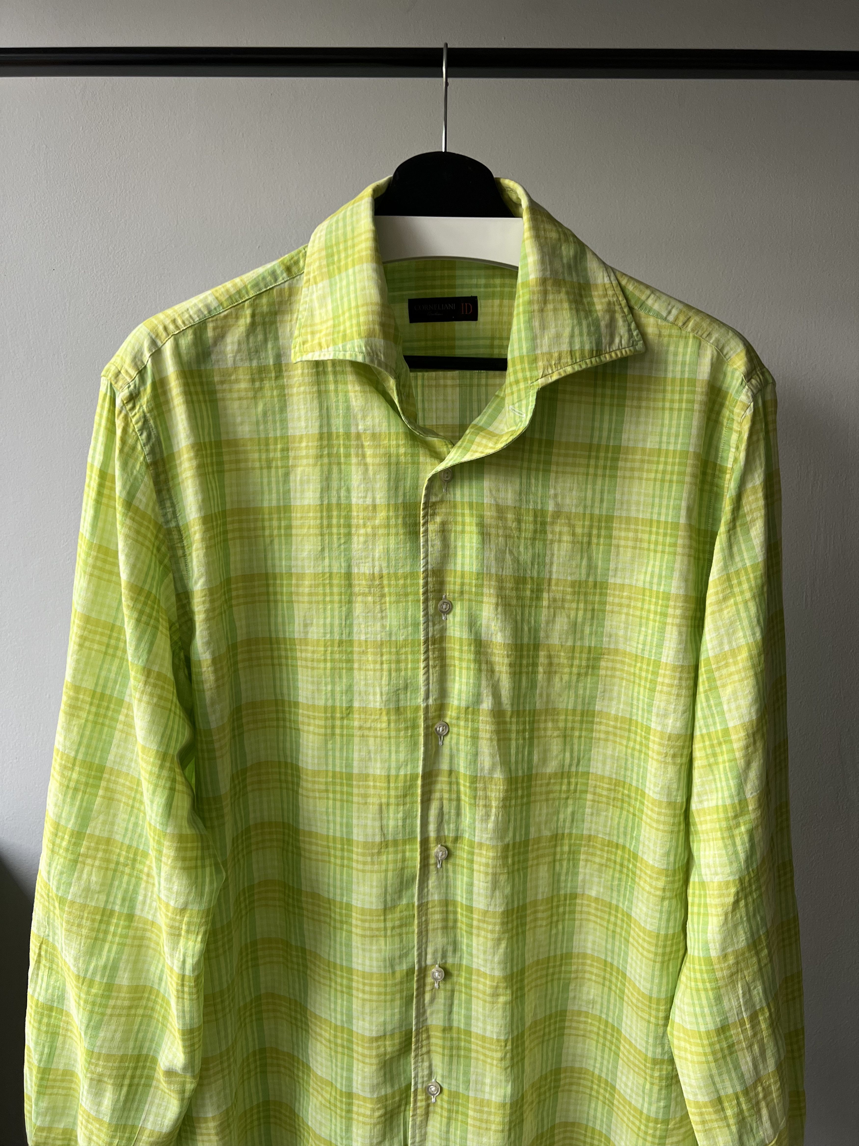 Corneliani Corneliani ID Men's Lime Green Long Sleeve Checkered Shirt Size US L / EU 52-54 / 3 - 3 Thumbnail