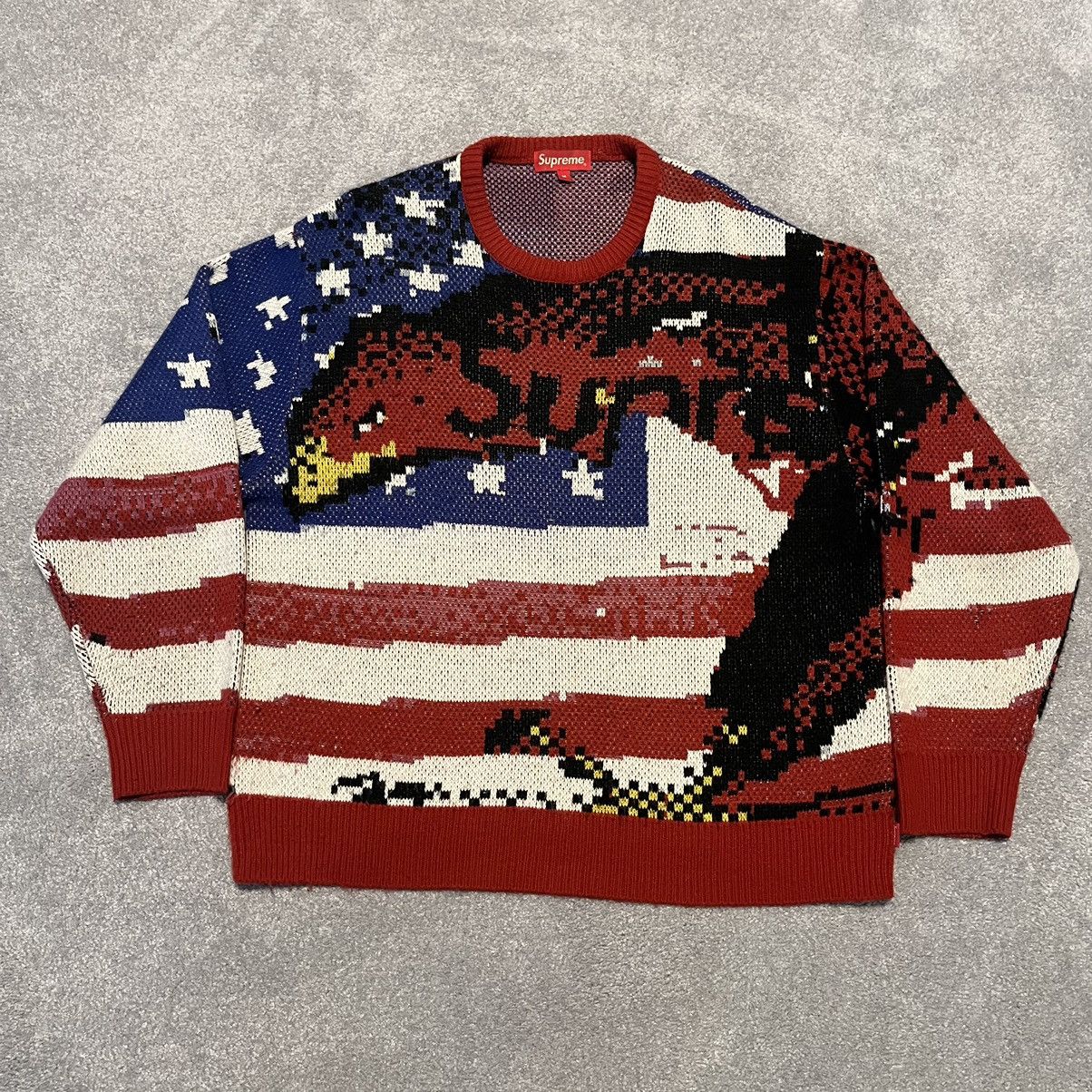 Supreme Supreme Digital Flag Eagle Sweater - Red SS21 | Grailed