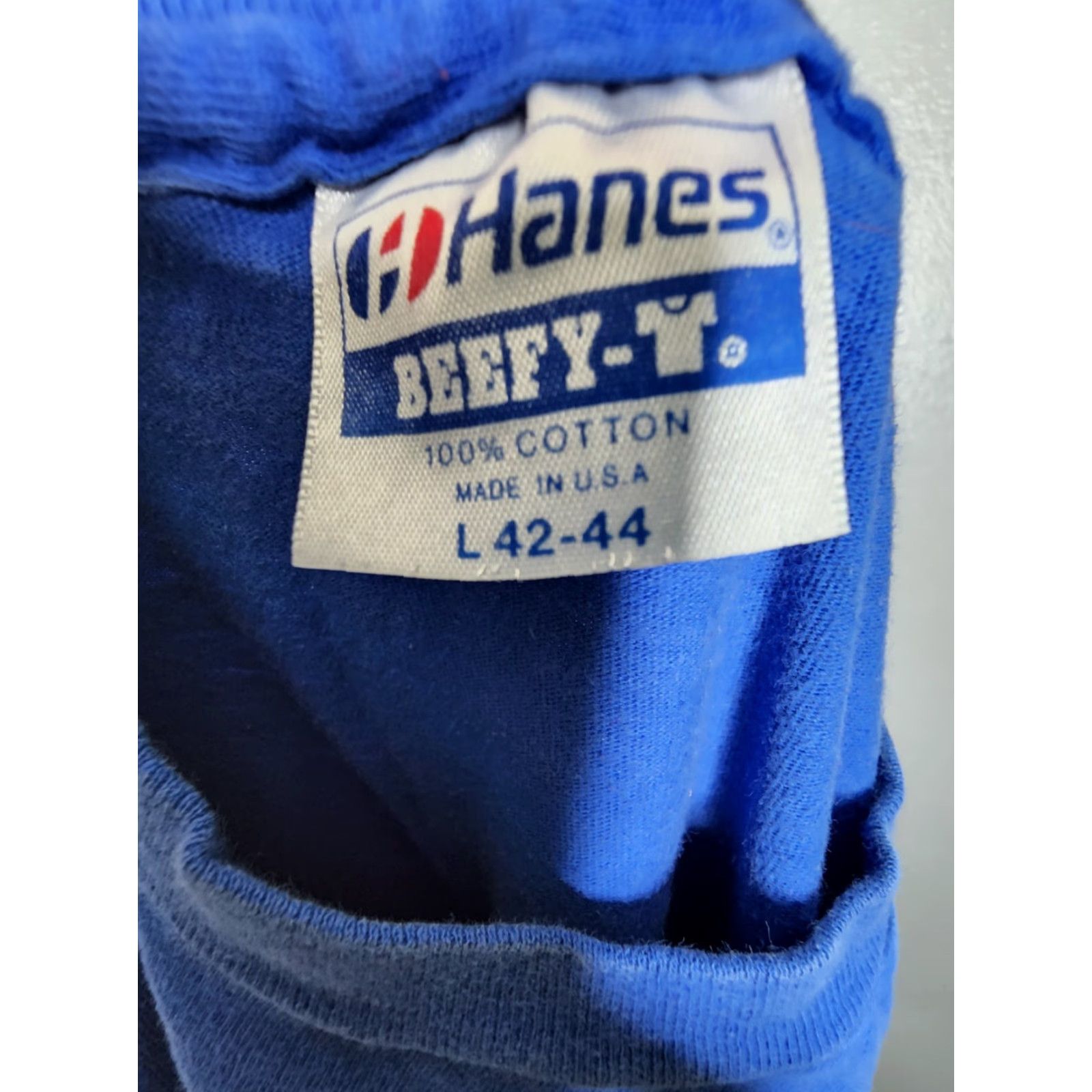 Hanes VINTAGE Hanes Hawaii Palm Tree Graphic Tee Mens Large Blue 1980s Cotton Blend Short Sleeve Mens Size US L / EU 52-54 / 3 - 4 Thumbnail