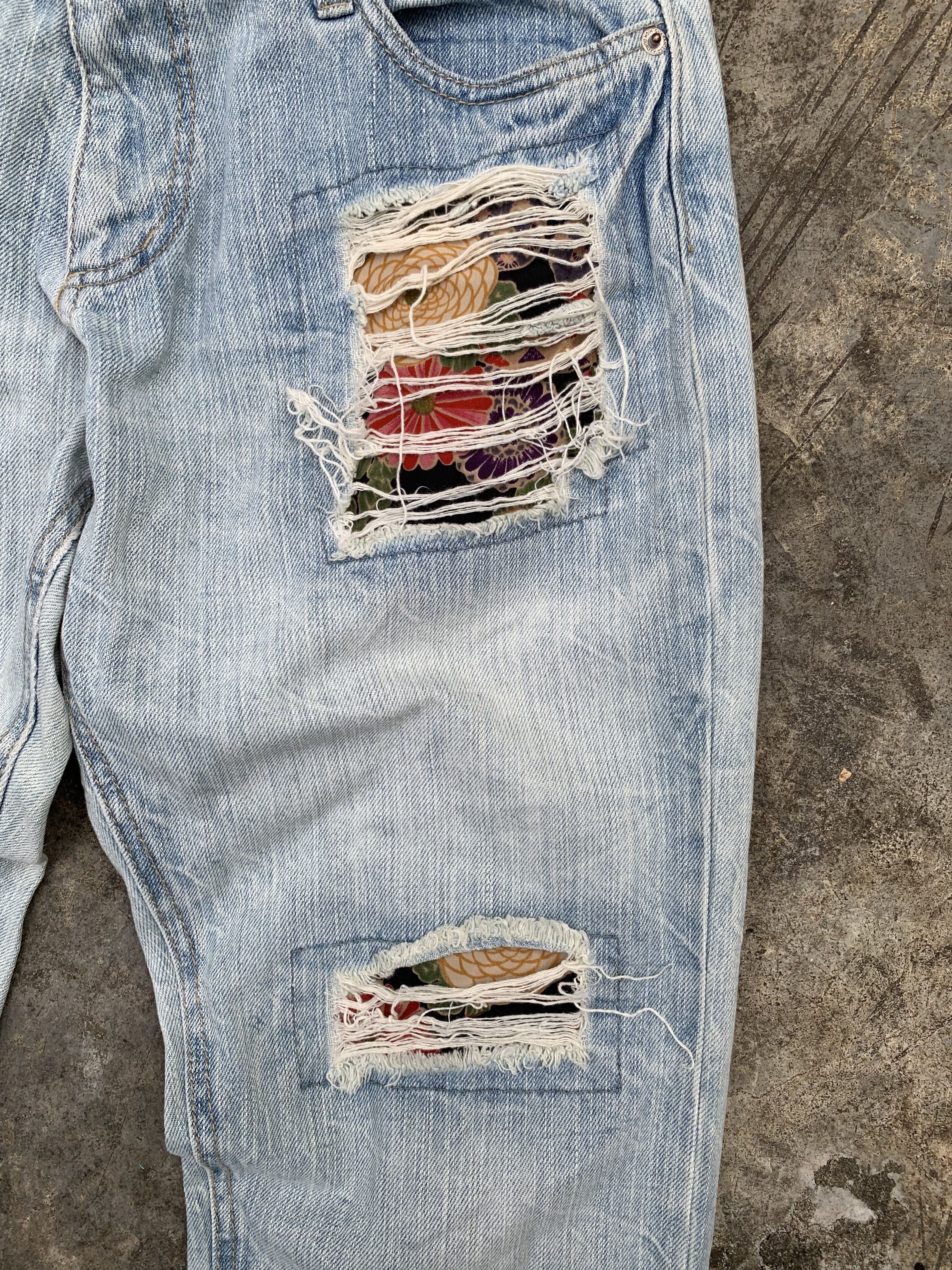 Japanese Brand Vintage Japanese Brand Shashiko DoubleWaist Distressed Jeans Size 29" - 2 Thumbnail
