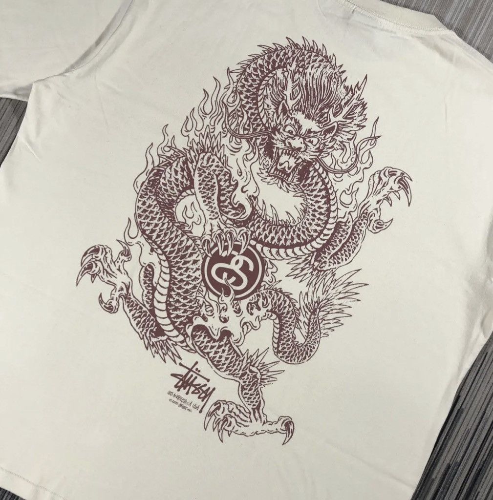 image of Stussy Dragon T Shirt in Beige White, Men's (Size Large)