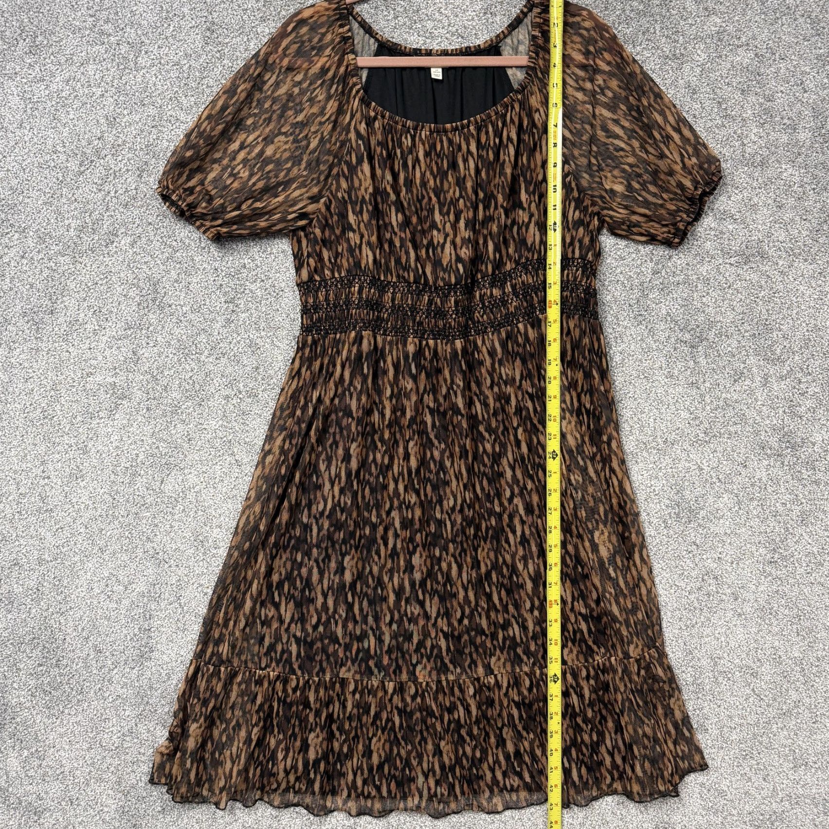 Vintage Terra & Sky Dress 1X Brown Abstract Animal Smocked Midi Whimsigoth Indie Sleaze Shirt/ Dress Size XL / US 12-14 / IT 48-50 - 2 Thumbnail