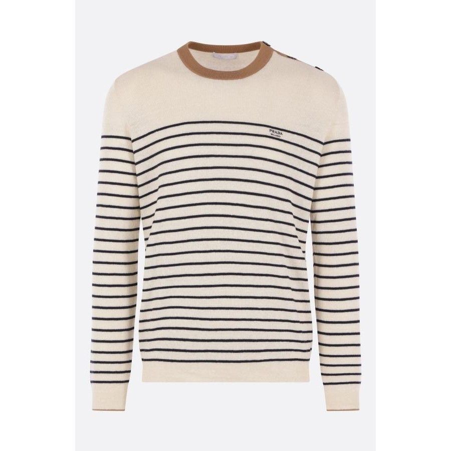 Prada PRADA Striped White Linen Blend Sweater New & Authentic (Men Size US L / EU 52-54 / 3 - 1 Thumbnail