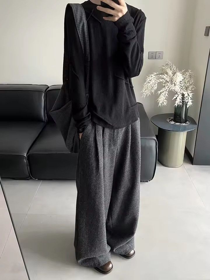 Other Casual Elegant Baggy Loose Textured High Waist Pants Size 26" / US 2 / IT 38 - 3 Thumbnail