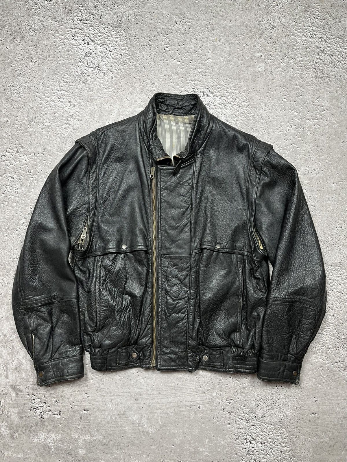 Japanese Brand × Vintage Vintage Leather Bomber Jacket DEPE Zip Black Flight Moto Size US L / EU 52-54 / 3 - 1 Thumbnail