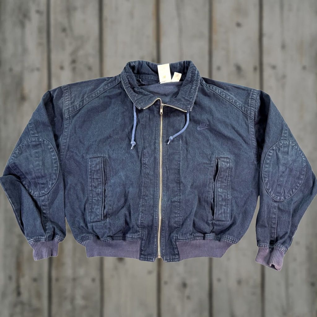 Nike VINTAGE Nike Challenge Court Bomber Jacket Mens XL Blue Denim Full Zip Swoosh Size US XL / EU 56 / 4 - 1 Thumbnail