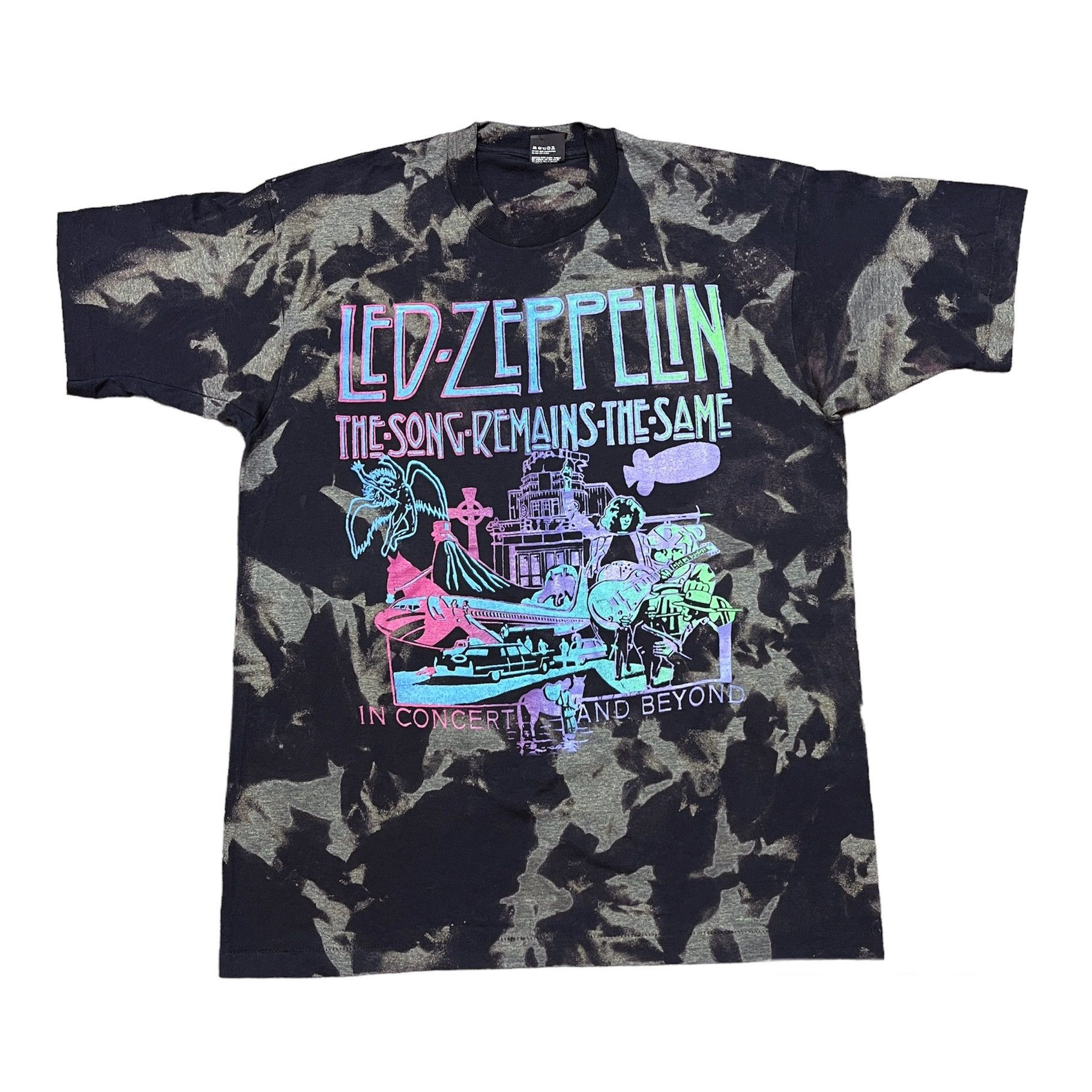 image of Vintage Led Zeppelin Shirt Single Stitch Vintage Band Tees in Tie Dye, Men's (Size XL)