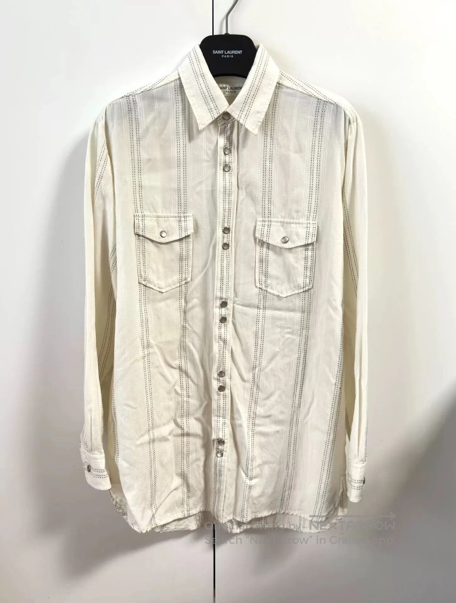 Saint Laurent Paris Saint Laurent Beige Metallic Stripe Shirt. Size M / US 6-8 / IT 42-44 - 1 Thumbnail