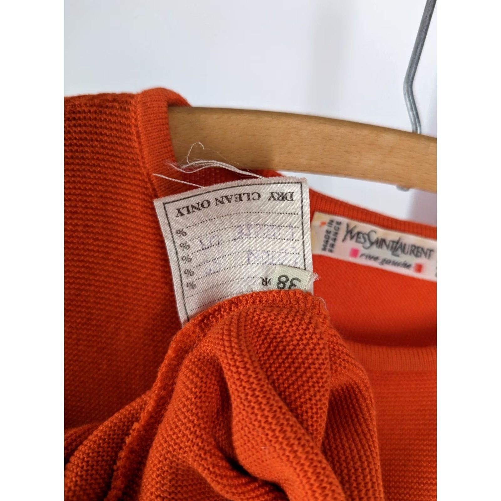 Yves Saint Laurent VINTAGE Yves Saint Laurent Rive Gauche 90s Shirt Blouse - Orange Red Knit Cotton SS Top Women 38 Size XS / US 0-2 / IT 36-38 - 5 Thumbnail