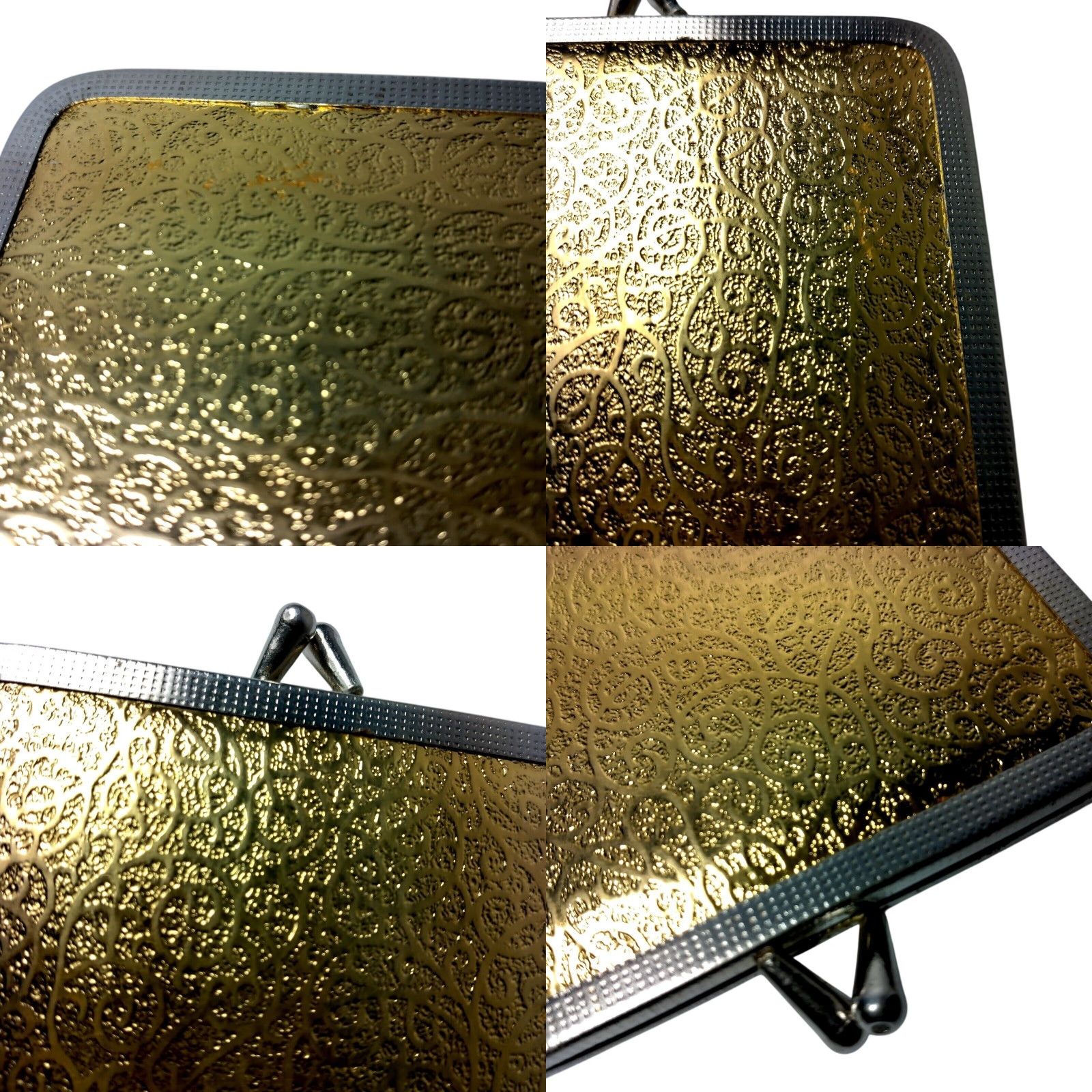 Vintage VINTAGE Mod Purse Mirror Gold Lame Swirl Kiss Lock Double Sided Compact READ Size ONE SIZE - 8 Thumbnail