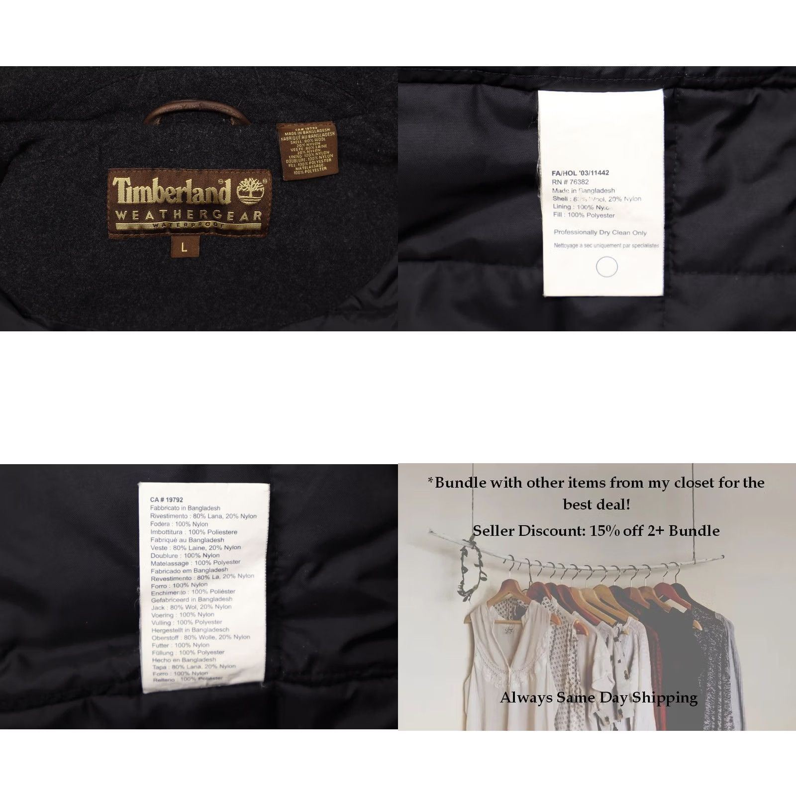 Timberland VINTAGE Timberland Jacket Men's Wool Blend Waterproof Charcoal L 90s Outdoor Size US L / EU 52-54 / 3 - 8 Thumbnail