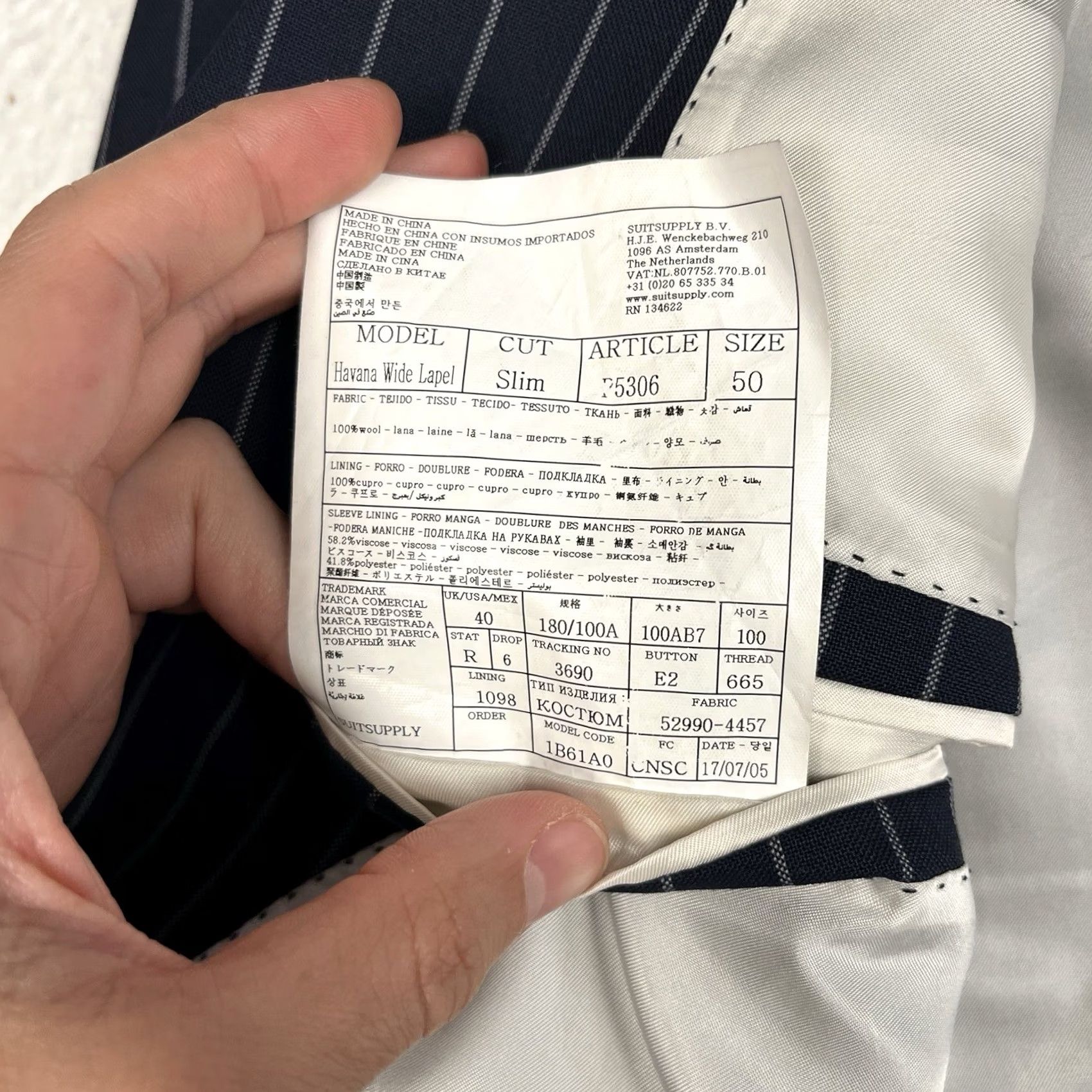 Suitsupply Suitsupply Blazer Mens US 40R Wool Pinstripe Havana Wide Lapel Slim Double-Vented Notch Single-Breasted Two-Button Jacket Suit Size 40R - 4 Thumbnail