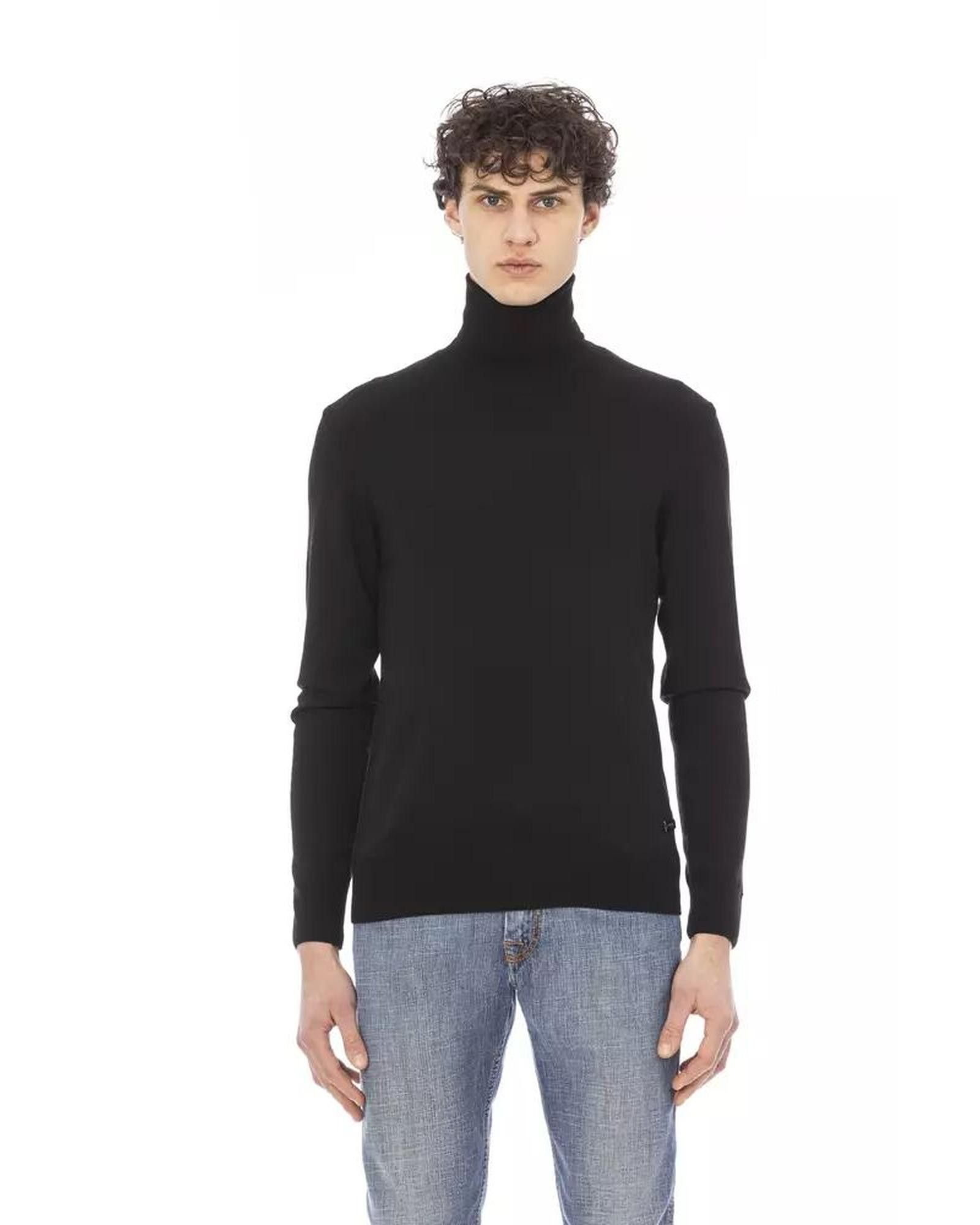 image of Turtleneck Sweater With Baldinini Monogram in Black, Men's (Size Small)