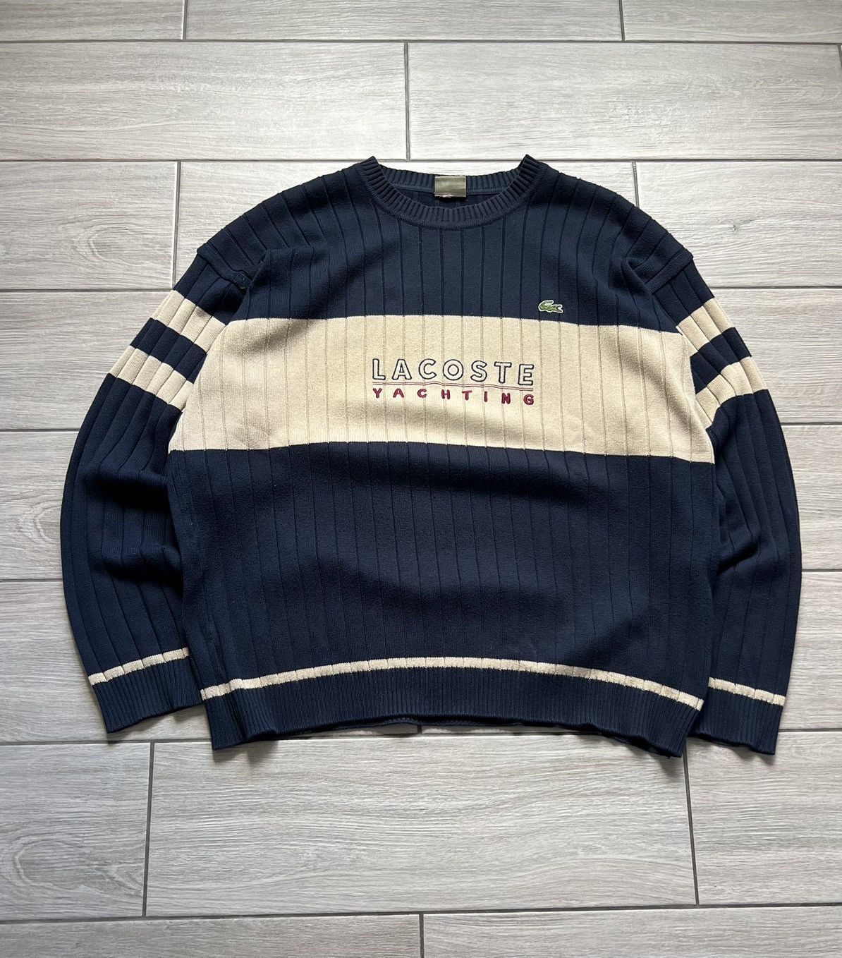 Vintage 90s Lacoste Sweatshirt Stripe Big Logo Streetwear