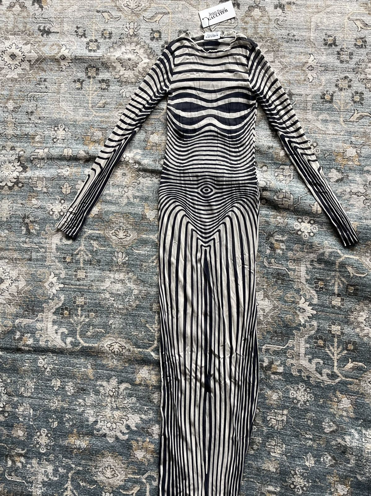 image of Jean Paul Gaultier Gaultier Optical Illusion Mesh Dress in White, Women's (Size Small)