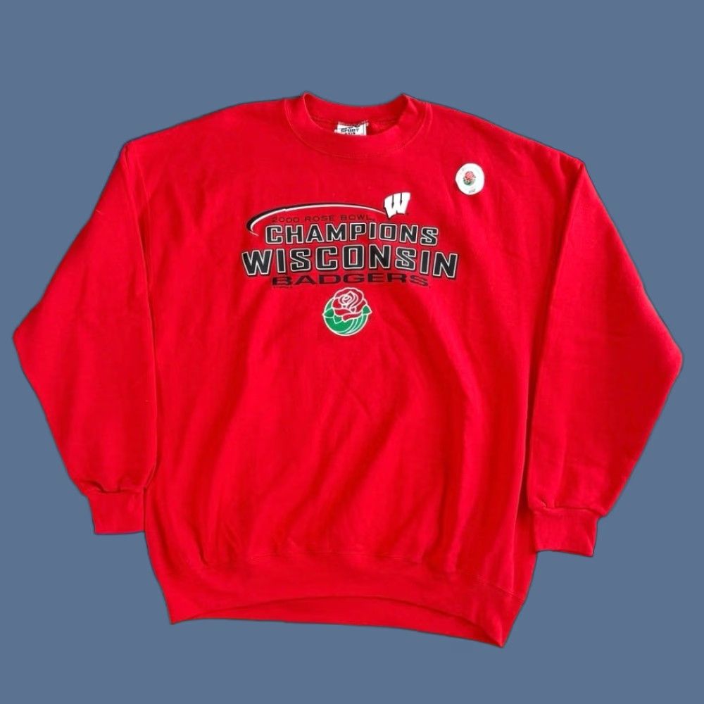 Lee VINTAGE Wisconsin Badgers Rose Bowl 2000 Crewneck Sweatshirt 2XL Red Lee Mens Sweatshirt Pullover NWT Champs Size US XXL / EU 58 / 5 - 1 Thumbnail