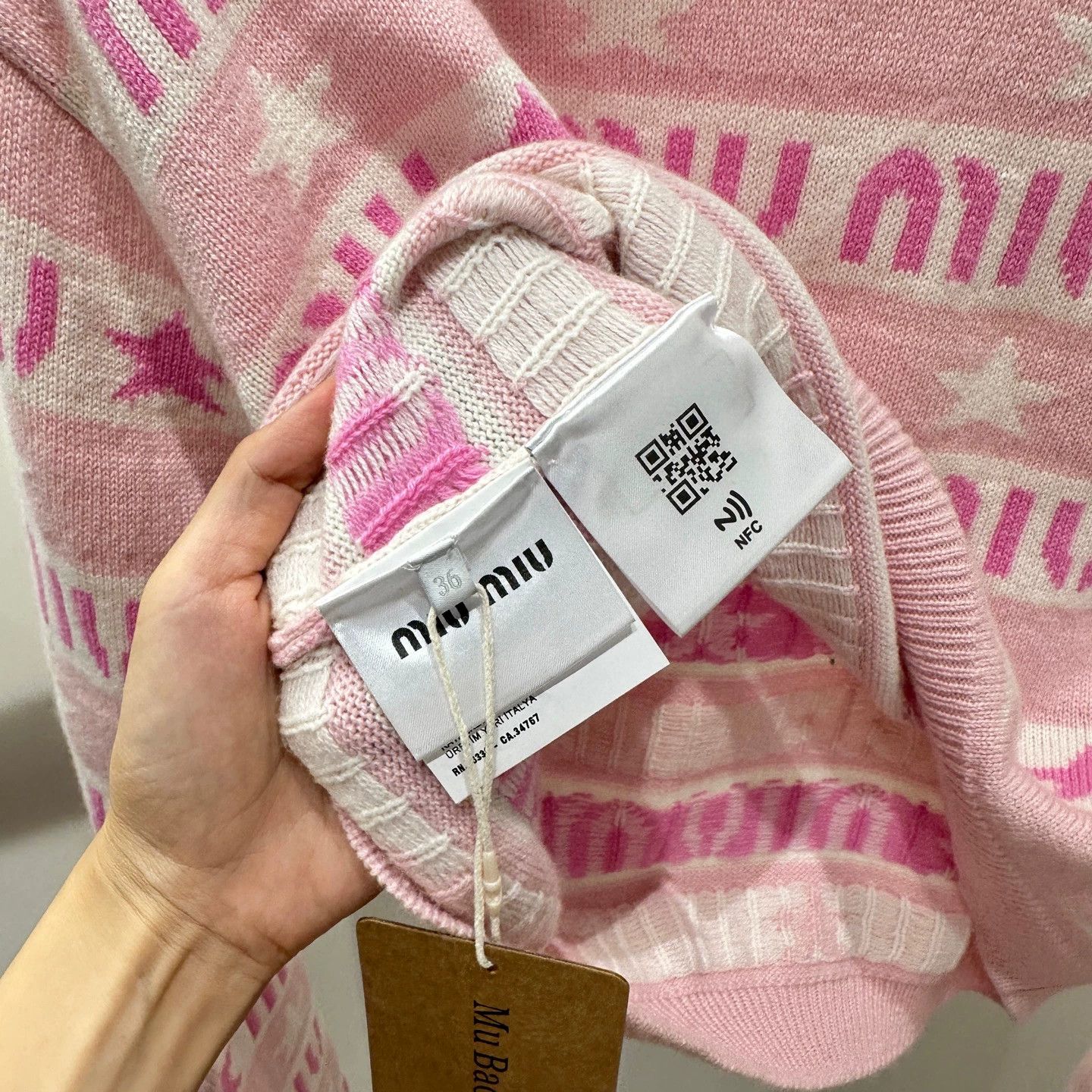 Miu Miu MIU MIU mar337 pink stripe logo knit sweater 36 Size XS / US 0-2 / IT 36-38 - 4 Thumbnail