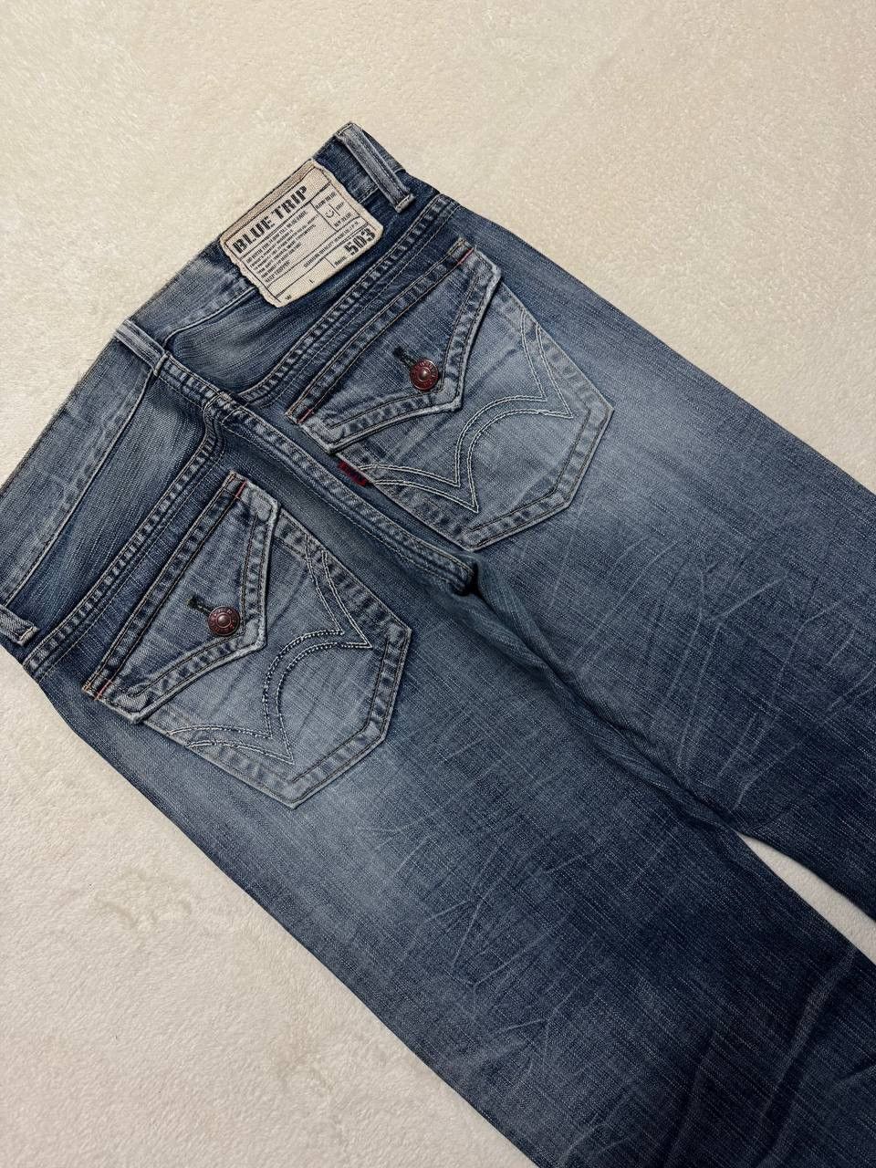Japanese Brand THRASHED 90s Edwin Sick Faded Distressed Twist Leg Blue Jean Size US 32 / EU 48 - 19 Thumbnail