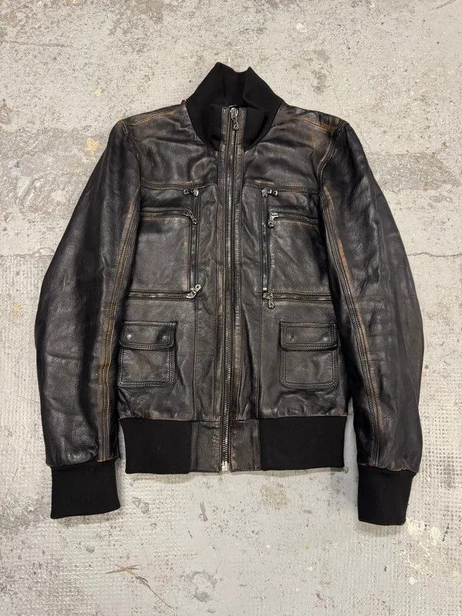 Dolce & Gabbana 2000s Dolce & Gabbana Faded Brown Leather Zip Jacket Size US S / EU 44-46 / 1 - 1 Thumbnail